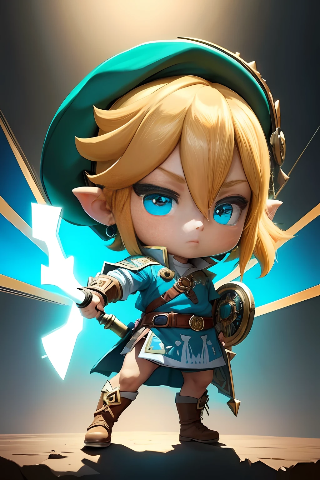 Raw 16k Ultra HD Vivid Colors Masterpiece, best_quality, 1boy, Chibi Style Digital Art, Solo, Link, Zelda Legend, Tunic, Hat,