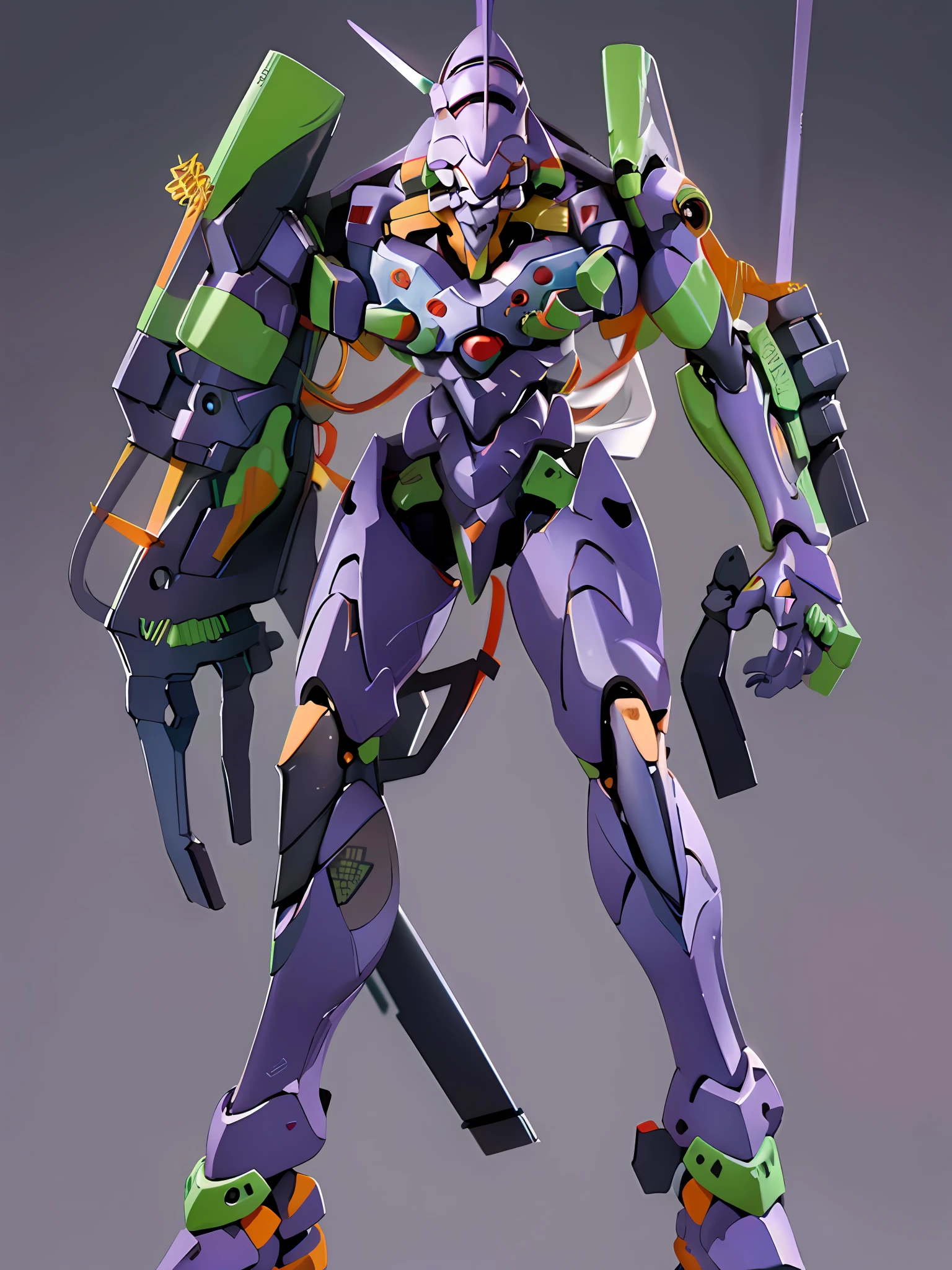 EVA 01, Full Body, Chibi, Black and White Background, 8K, Best Quality, ((EVA 01), EVADI: 1.1), EVAGENLION, Concept Design, Science Fiction Character Design, Science Fiction, Giant Robot, Advanced Metal and Ceramic Mech, Precise EVA 02 Head Detail, High Tech, Huge Robot,