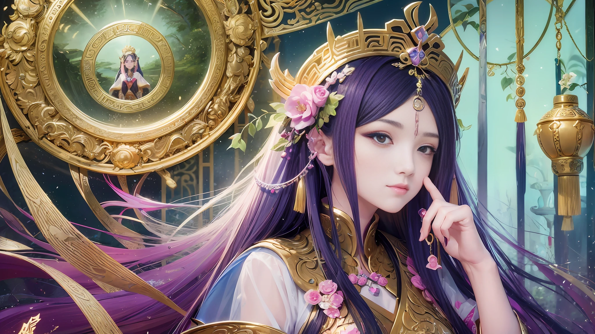 a close up of a woman with a very long hair, a beautiful fantasy empress, ((a beautiful fantasy empress)), beautiful character painting, inspired by Qiu Ying, inspired by Du Qiong, inspired by Lan Ying, palace , a girl in hanfu, xianxia fantasy, full body xianxia, anime goddess, inspired by Huang Ji, xianxia --auto --s2