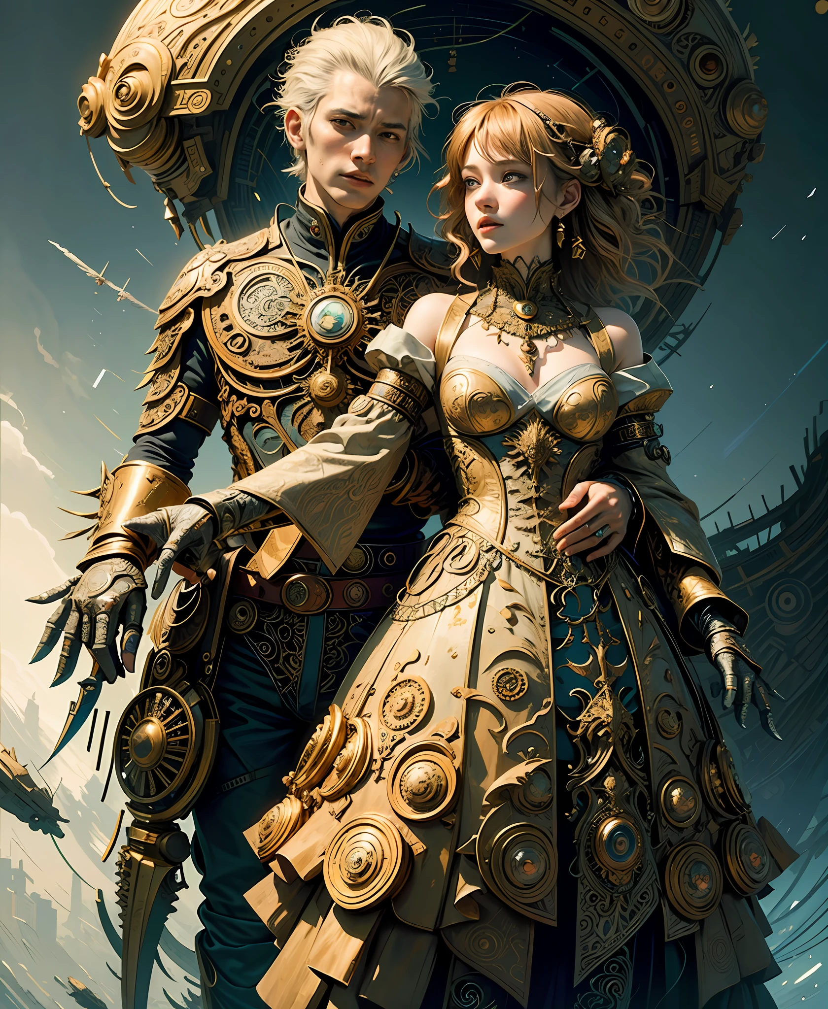 Official Art, Unified 8k Wallpapers, Ultra Detailed, Beautiful and Aesthetic, Masterpiece, Best Quality, (Zentangle, Mandala, Tangled, Entangle), (Fractal Art: 1.3), ((((1 Young Guy, 1girl)))), Very Detailed, Dynamic Angle, Cowboyshot, Most Beautiful Forms Chaotic, Elegant, Fauvist Design, Bright Colors, Romanticism, James Jean, Robbie Devi Antono, Ross Tran, FrancisBacon, Michal Mraz, Adrian Ganey, Petra Cortwright, Gerhard Richter, Takashito Yamamoto, Ashley Wood, atmospheric, ecstatic notes, flow notes visible