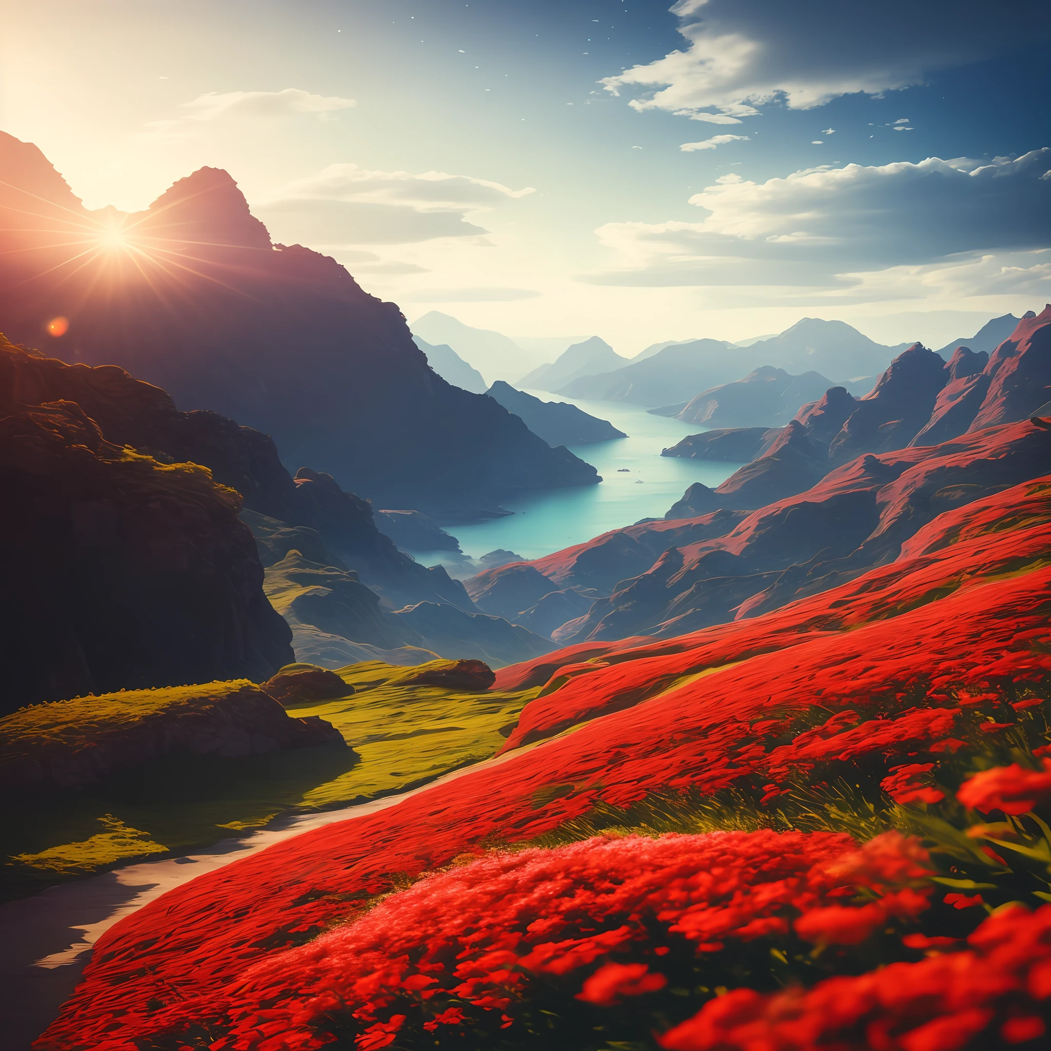 A sea of red flowers, spreading into the distance