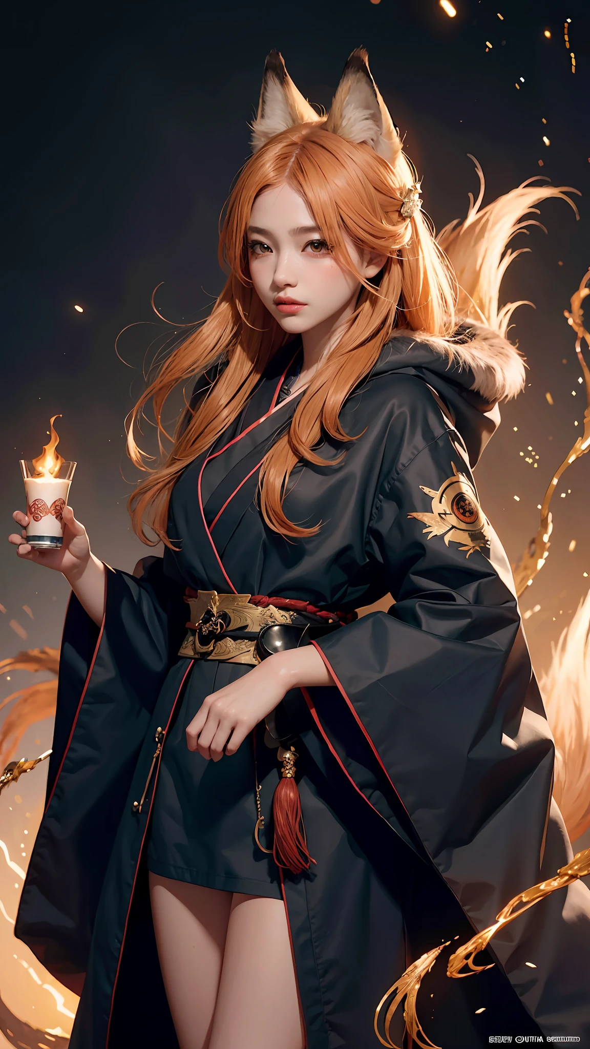 1girl,solo,
official art, unity 8k wallpaper, ultra detailed, beautiful and aesthetic, beautiful, masterpiece, best quality,
Kitsune witch, fox mask, haori jacket, foxfire spell, fox familiar, transformation,