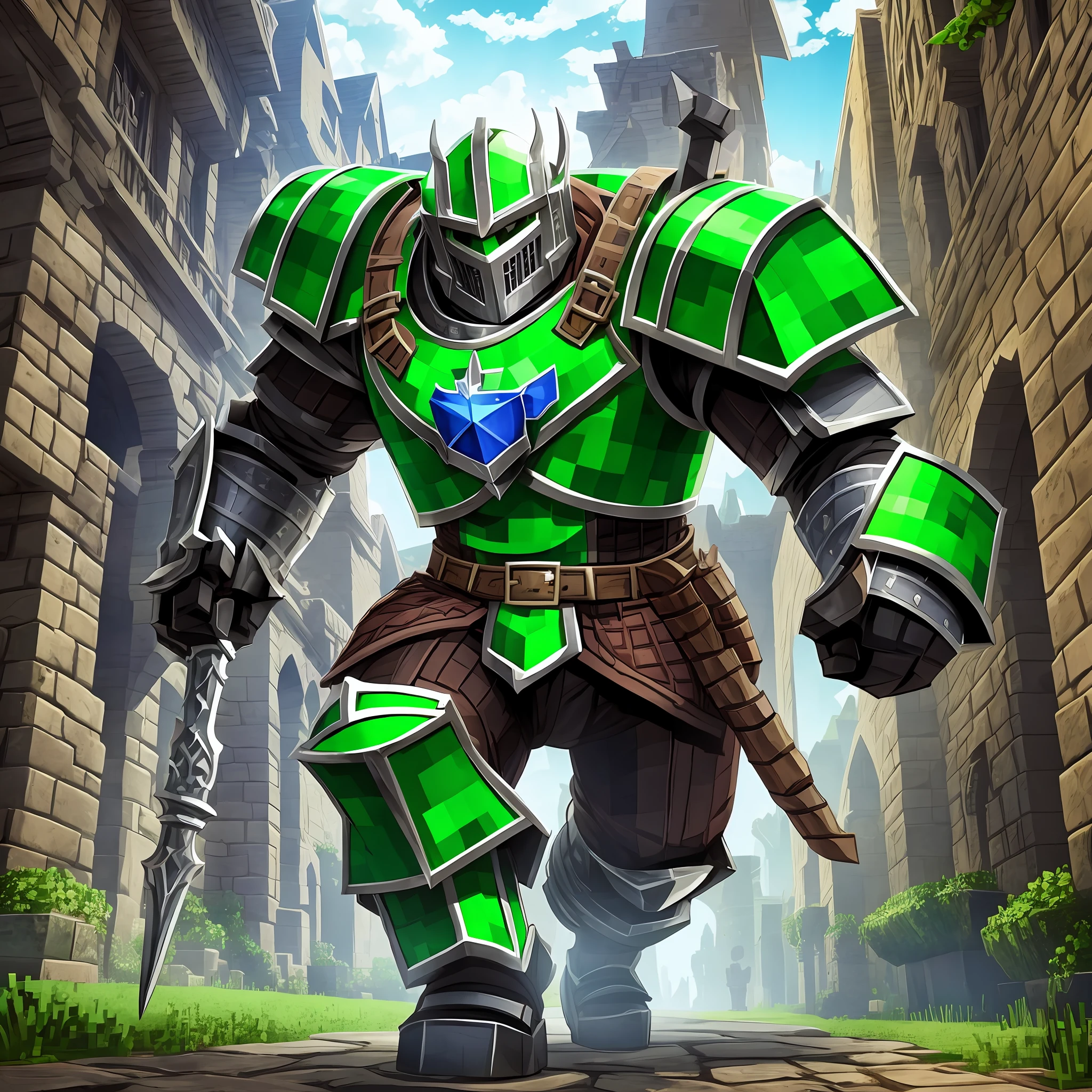 Vinthor the Paladin Defender is a medieval robot-style knight of the game minecraft, in the colors green, wine and black --auto --s2
