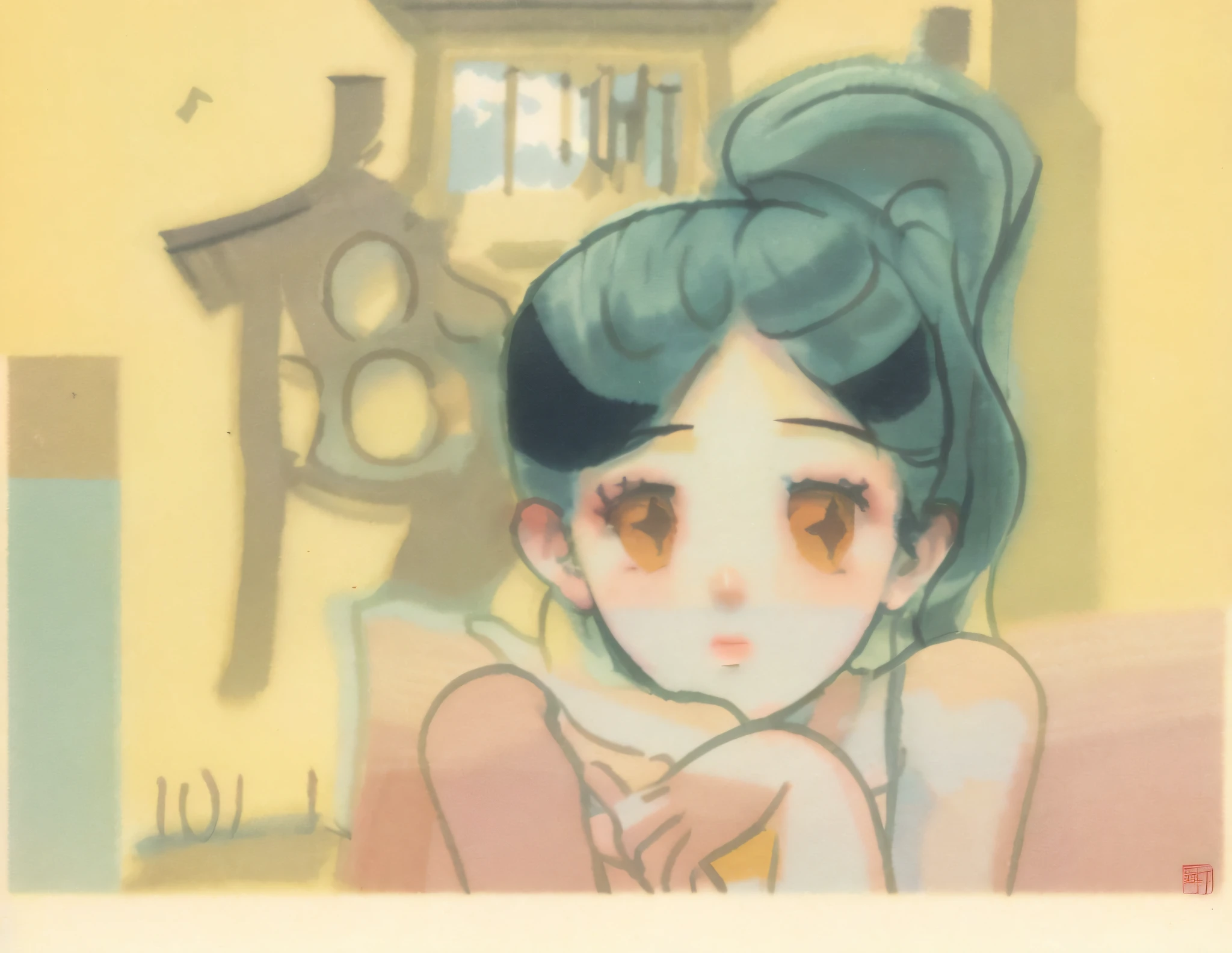 a close up of a cartoon character on a yellow background, shintaro kago, manga 1 9 9 0, manga 1990, 1980 manga, japanese shoujo manga, classic shoujo, vintage shoujo, by Rumiko Takahashi, toko fukawa, manga 1980, fubuki