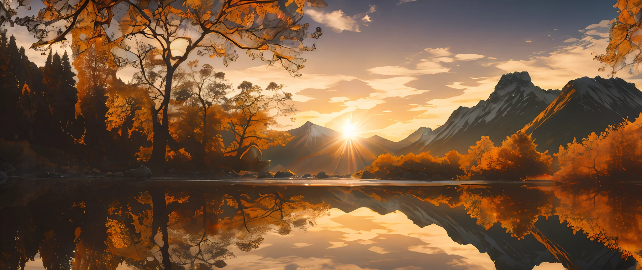 the sun shines in a crystal glass against the background of the sea and mountains