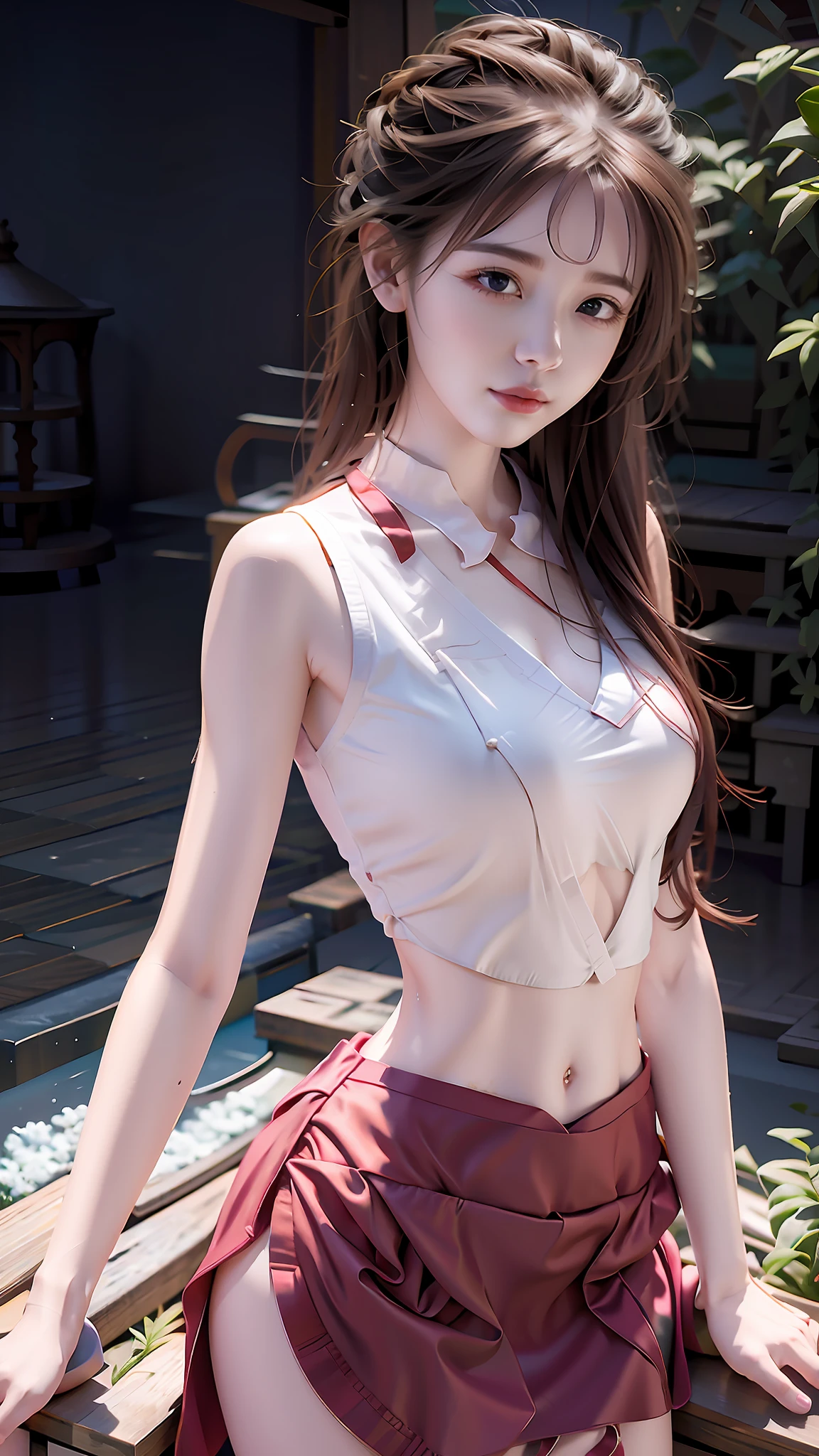Arad Woman, Crop Top Top, Sleeveless, Summer, Thin Waist, Satin, Shaxi, Crop Top , Floral, Floral Detail, Rendering, CG Society, Floral Dream, Halter Neck Top, Half Reality, Half Reality, Chuai Xukun, Zhongyuan Festival, Crop Navel, Hip Wrapped Skirt, Wide Hips, 🌺 Thin Waist
