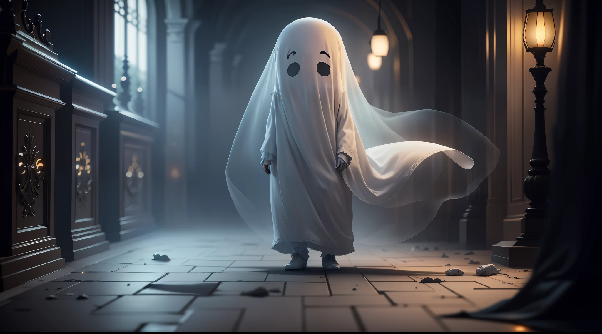 ghosts, realistic image, lights, lighting, high details, 8k, high-quality:: dof, --ar 2:1