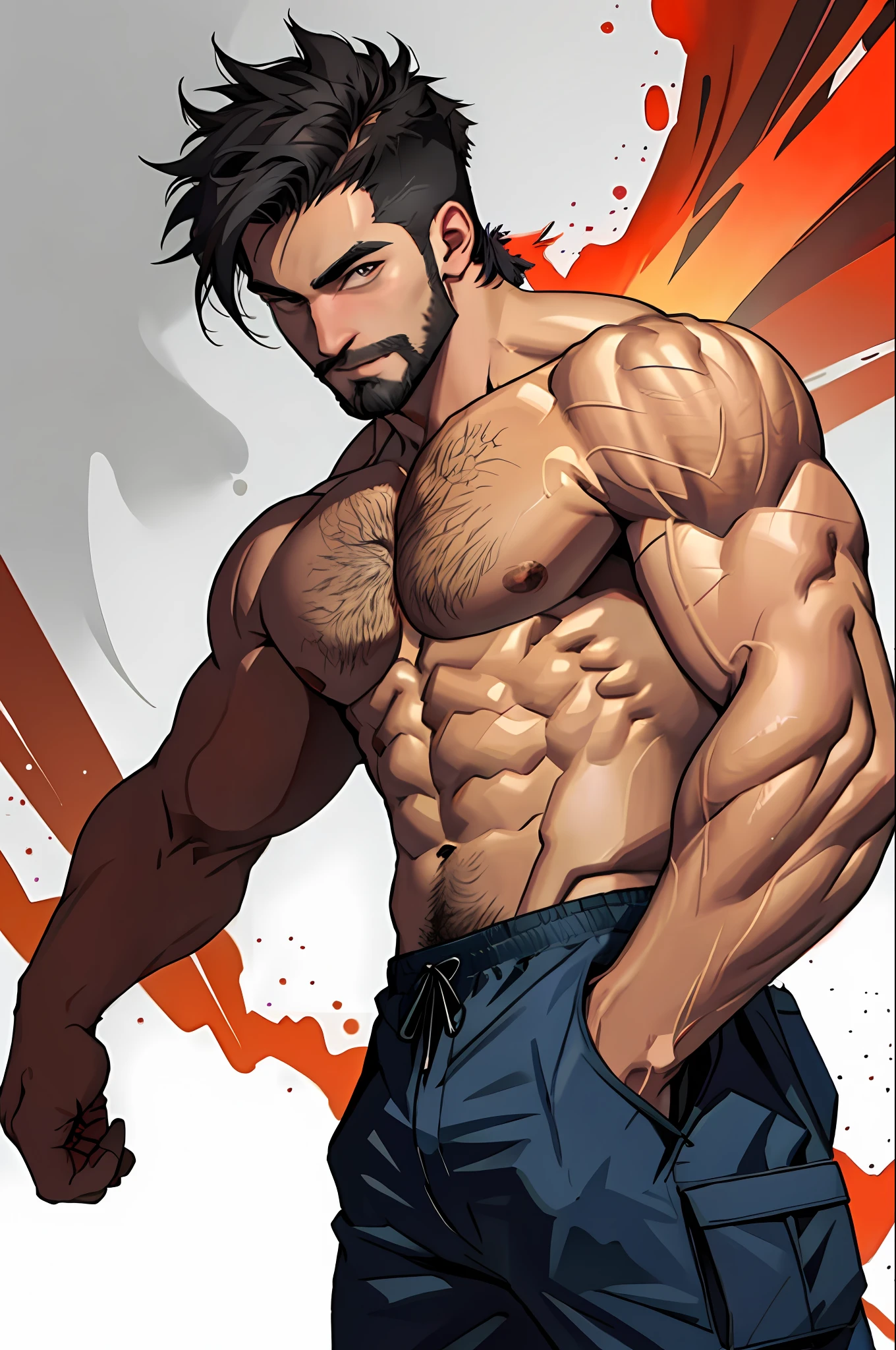 abstract background, 1boy, pose, dynamite, sexy, hairy man