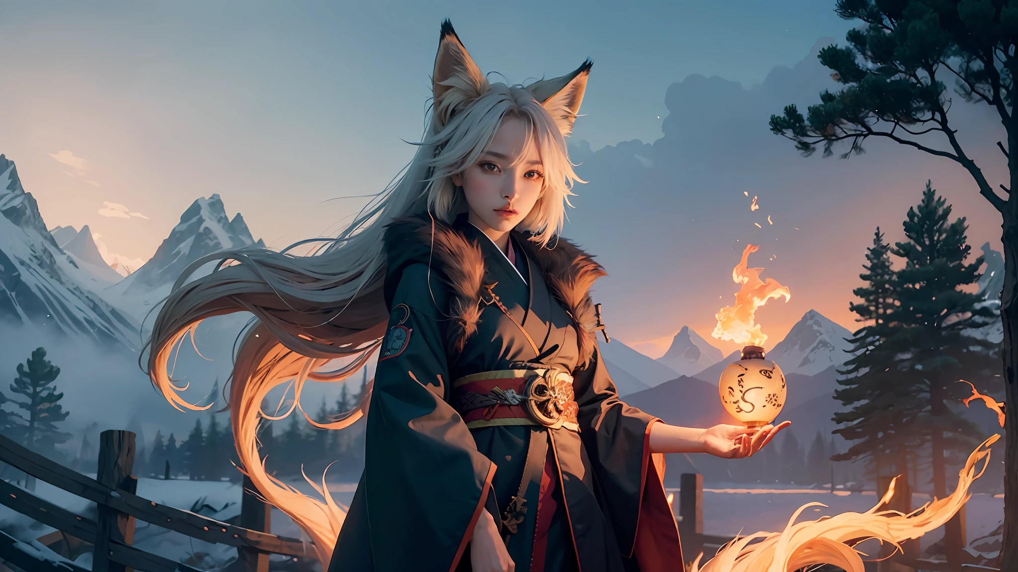 1girl,solo,
official art, unity 8k wallpaper, ultra detailed, beautiful and aesthetic, beautiful, masterpiece, best quality,
Kitsune witch, fox mask, haori jacket, foxfire spell, fox familiar, transformation,