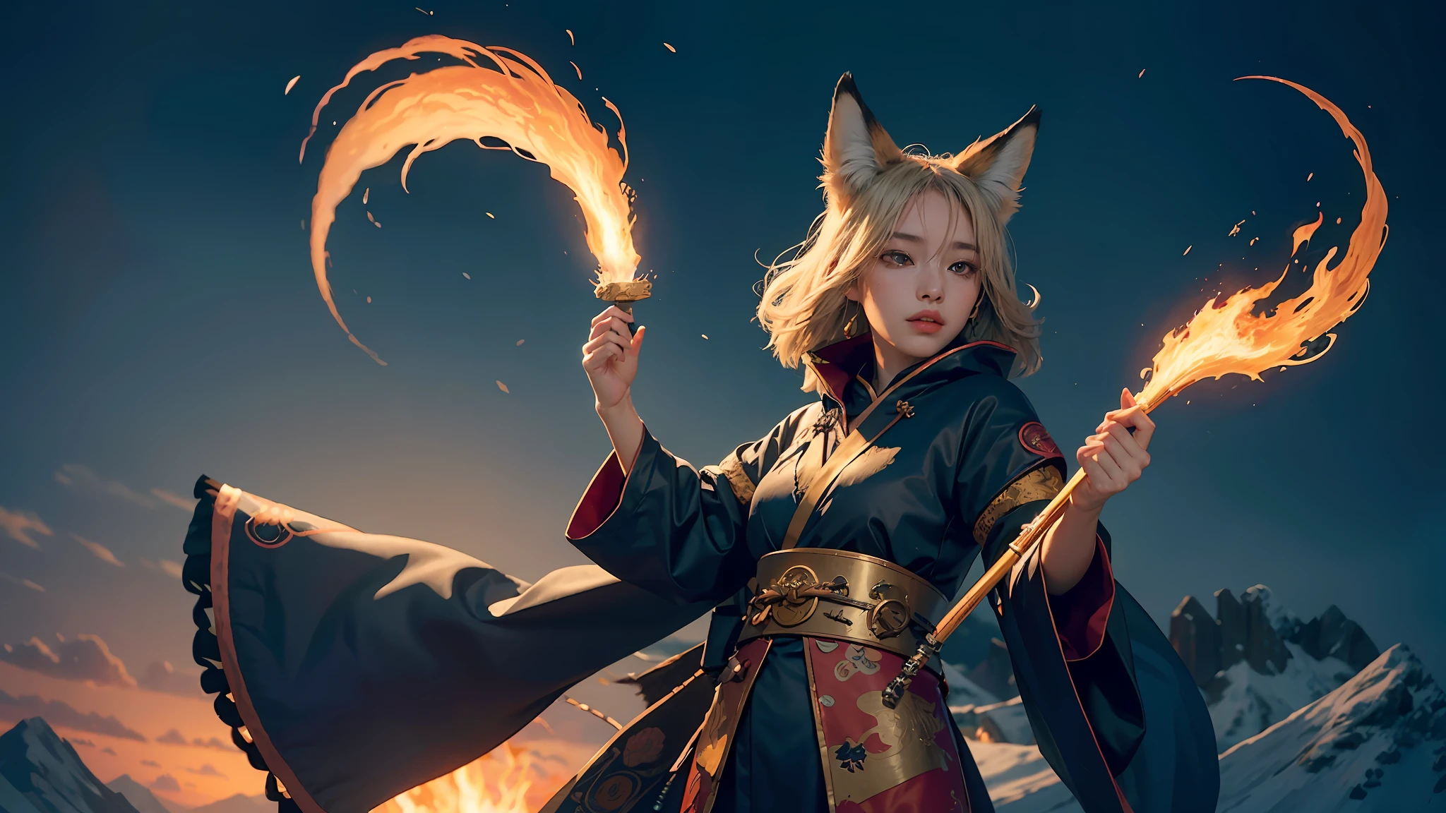 1girl,solo,
official art, unity 8k wallpaper, ultra detailed, beautiful and aesthetic, beautiful, masterpiece, best quality,
Kitsune witch, fox mask, haori jacket, foxfire spell, fox familiar, transformation,
