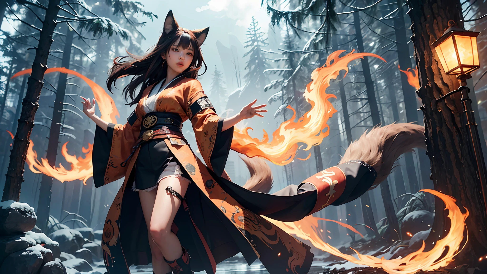 1girl,solo,
official art, unity 8k wallpaper, ultra detailed, beautiful and aesthetic, beautiful, masterpiece, best quality,
Kitsune witch, fox mask, haori jacket, foxfire spell, fox familiar, transformation,
