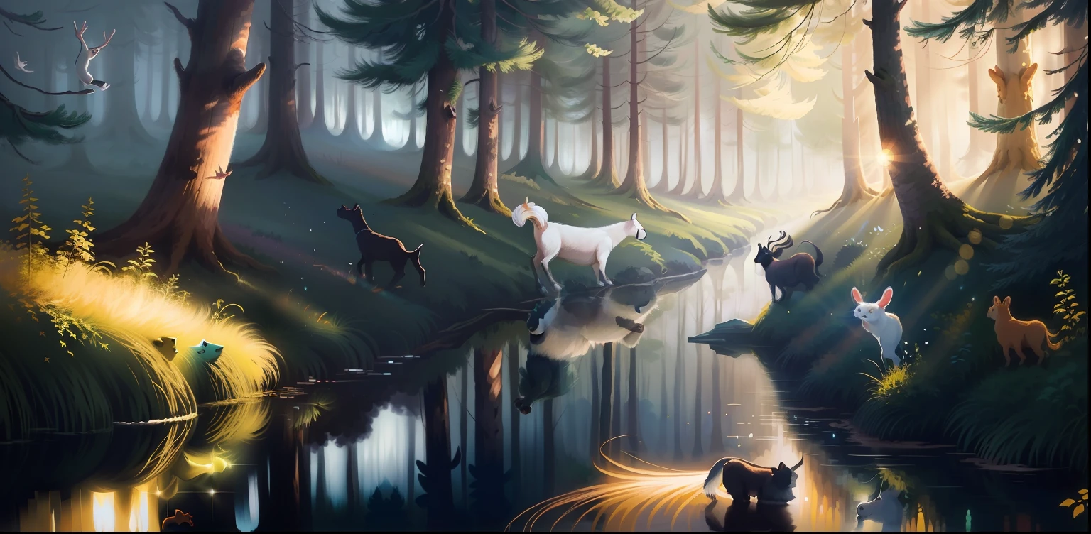 Dancing animals happily in the forest