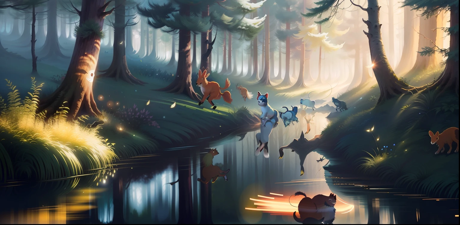 Dancing animals happily in the forest