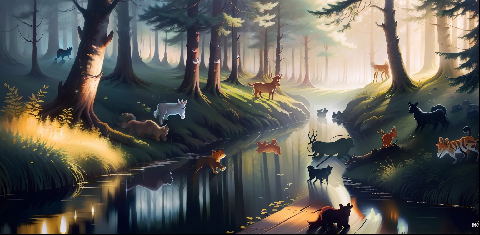 Dancing animals happily in the forest