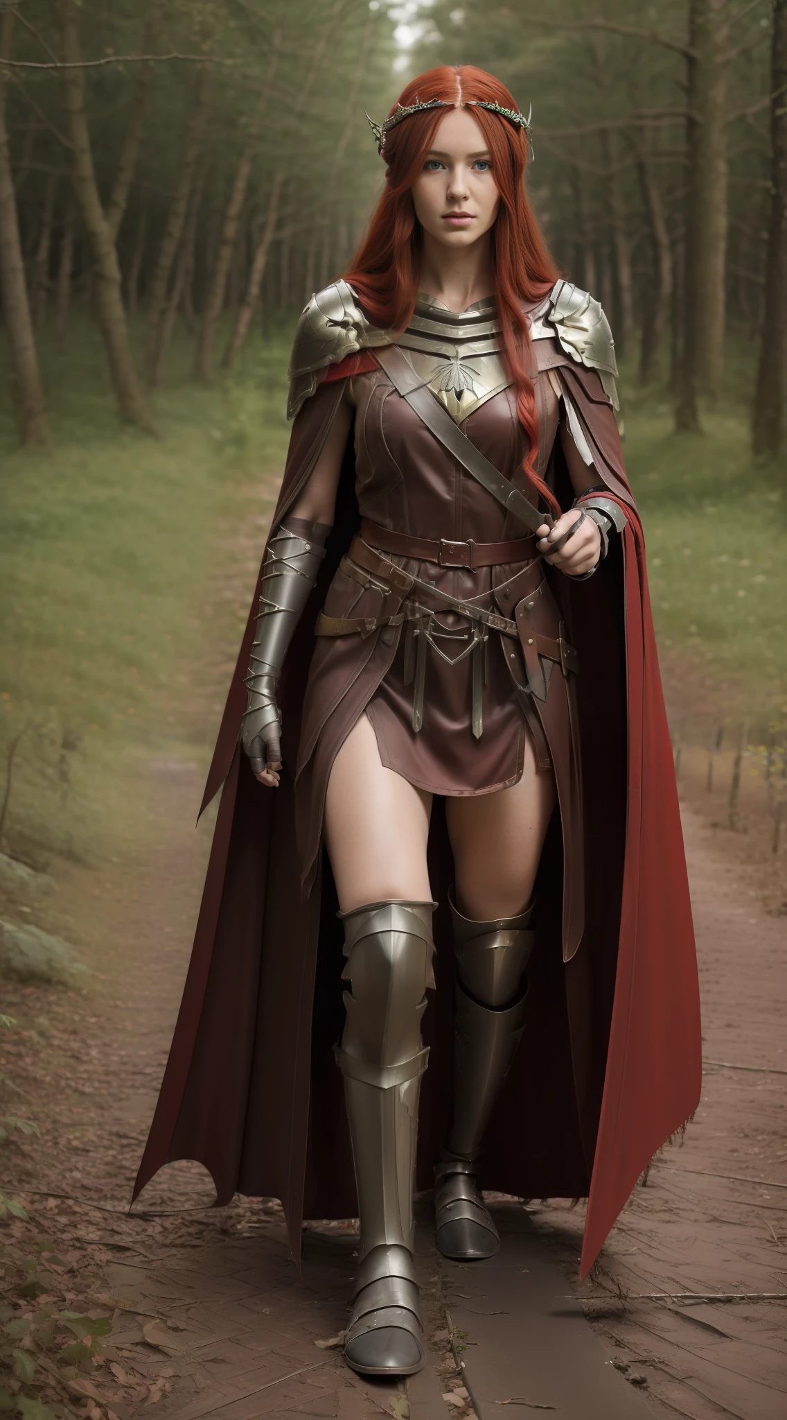 (eldenring\(type2\):1.8), eldenring\(malenia\), (8k, RAW photo, best quality, masterpiece:1.2), (realistic, photo-realistic:1.37),winged helmet, beautiful face, beautiful eyes, very long hair, dress, 1girl, beautiful face, (long red cape:1.3), solo, mecha right arm, mecha left leg, (cursed_left_arm), very long hair, red hair, red cape, dress, covered eyes, closed mouth, full body,(right hand prosthesis:1.3), (((left hand is nature))), ((prosthesis left leg:1.2)),(right leg is nature:1.1), holding ((malenia_blade)) in right hand, face to the viewer, , tattoo, butterfly,((bug)),golden mark on the cape