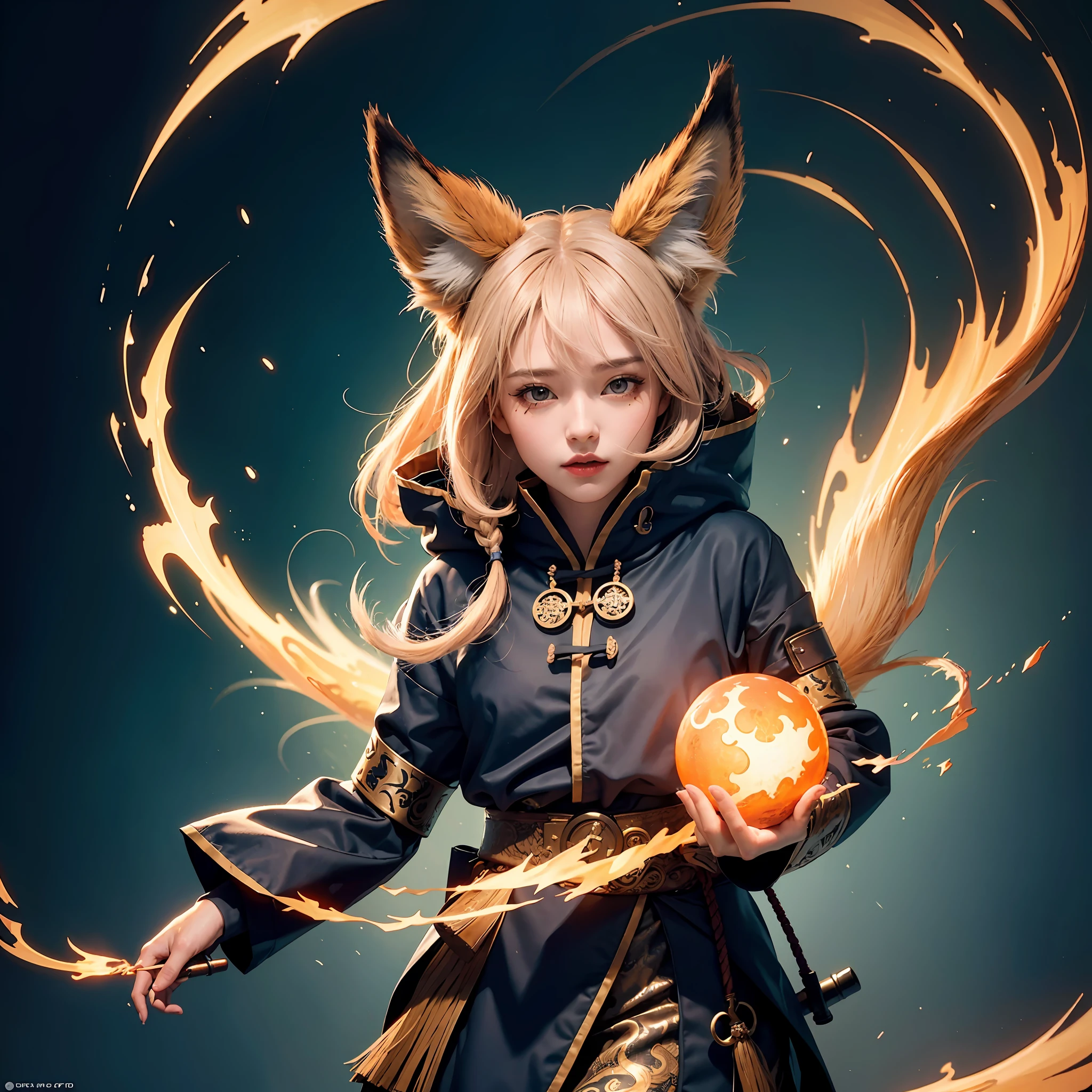 1girl,solo,
official art, unity 8k wallpaper, ultra detailed, beautiful and aesthetic, beautiful, masterpiece, best quality,
Kitsune witch, fox mask, haori jacket, foxfire spell, fox familiar, transformation,