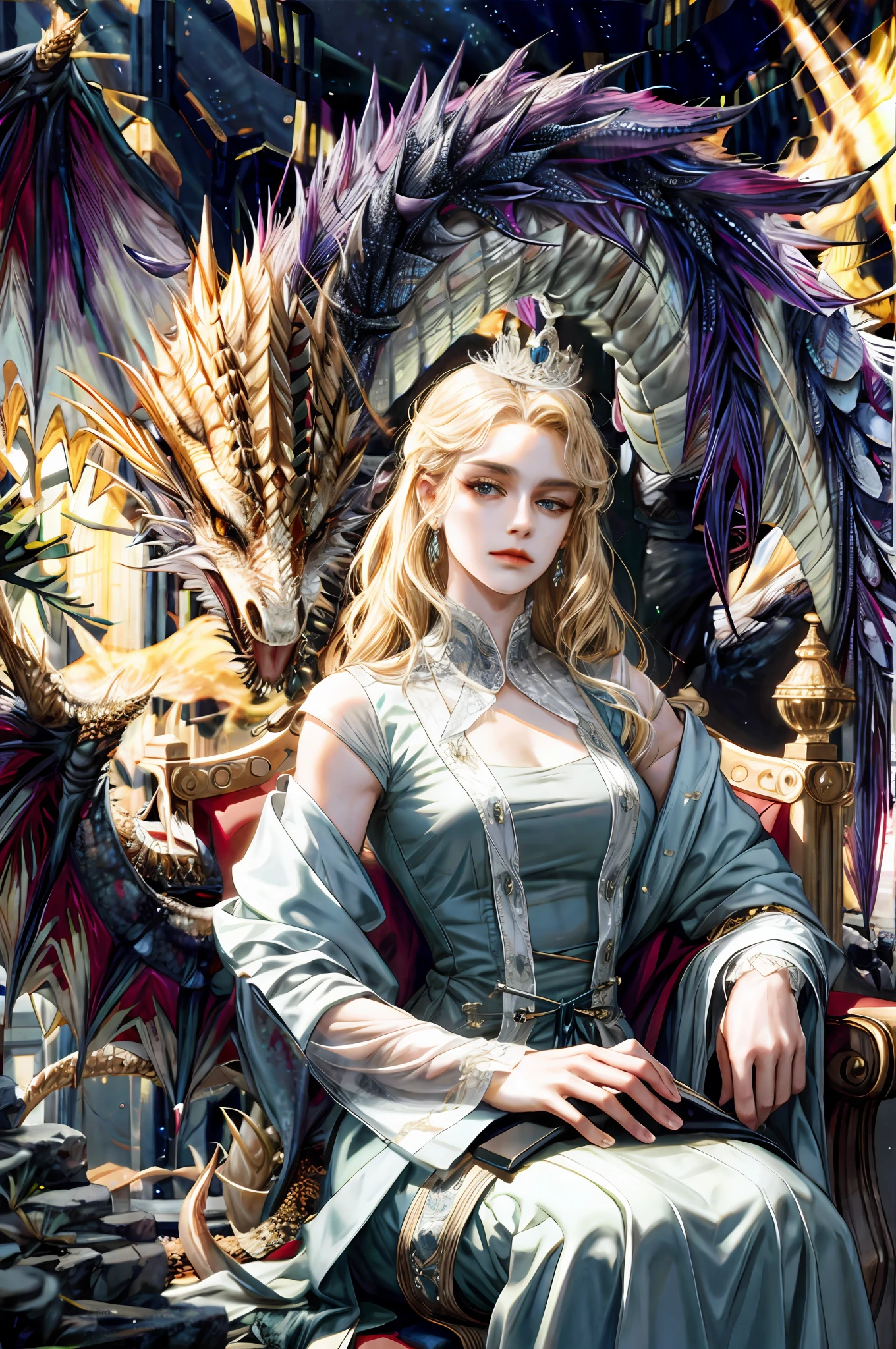 Dragon, a golden dragon, solo, detailed details