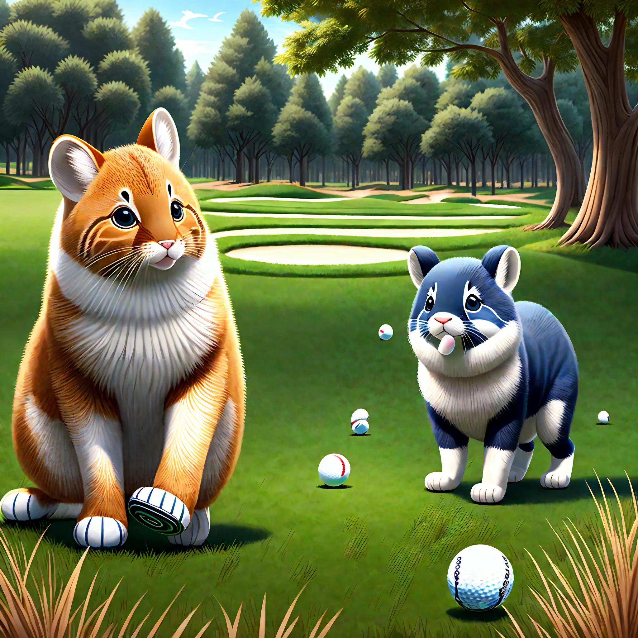 Cute animals frolicking happily with golf balls --auto --s2
