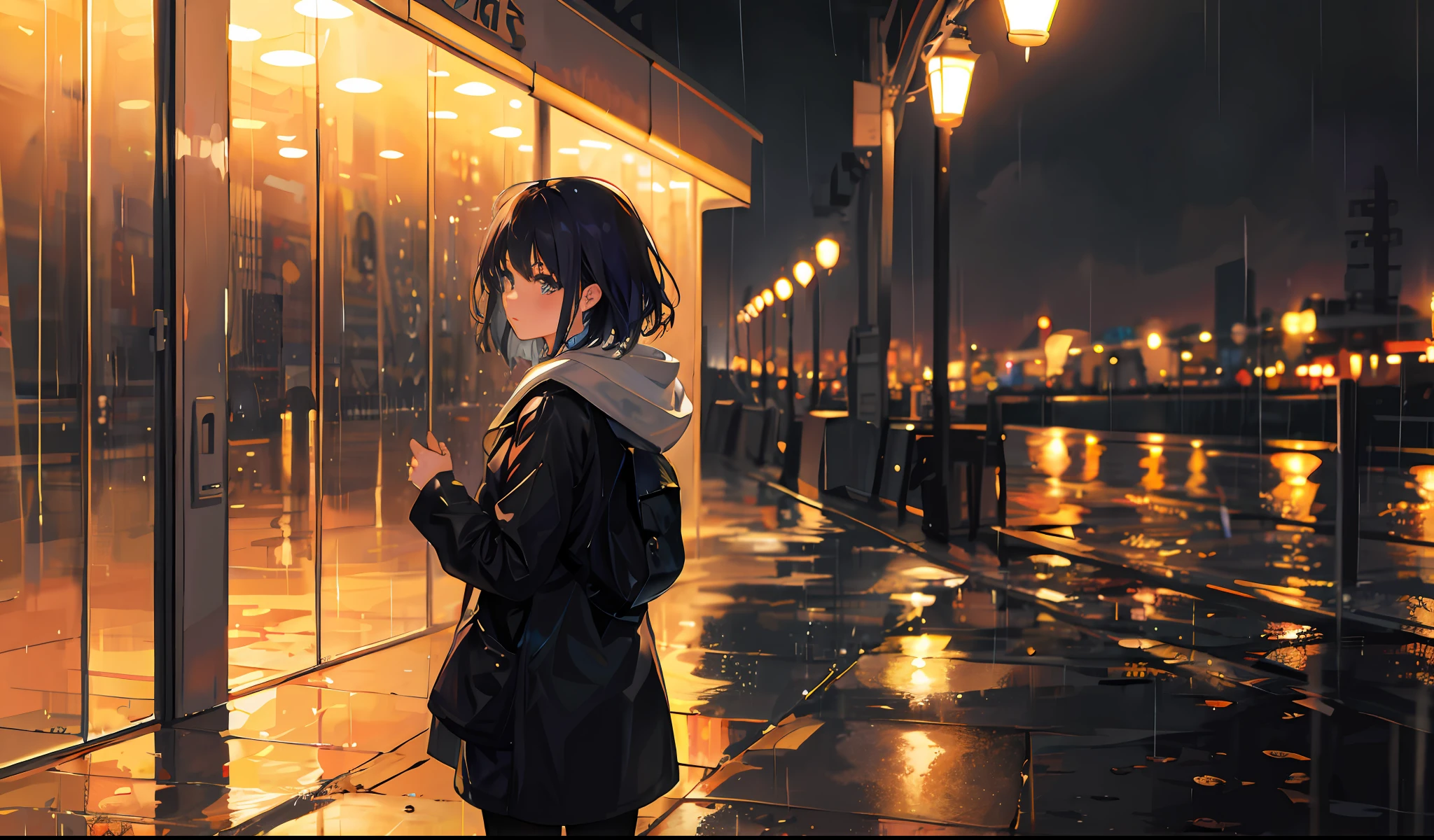 1girl,rain.night city