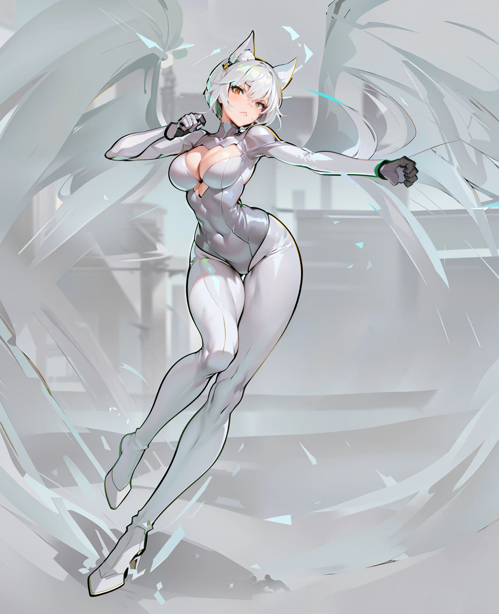 A painting of a woman in a tights is flying, anime pose, battle pose, full body !! Dynamic pose, dynamic pose realistic, pudica pose gesture, character is her natural pose, hands on her body pose! Body!! Dynamic Action Pose, Dynamic Pose Perspective, Pose Study, Dynamic Perspective Pose, Perfect Dynamic Pose, Serpentine Pose Gesture, Leather Pants, Tight Leather Pants, Tights, Leather Bout, White Hair, Short Hair, Mechanical Bow,