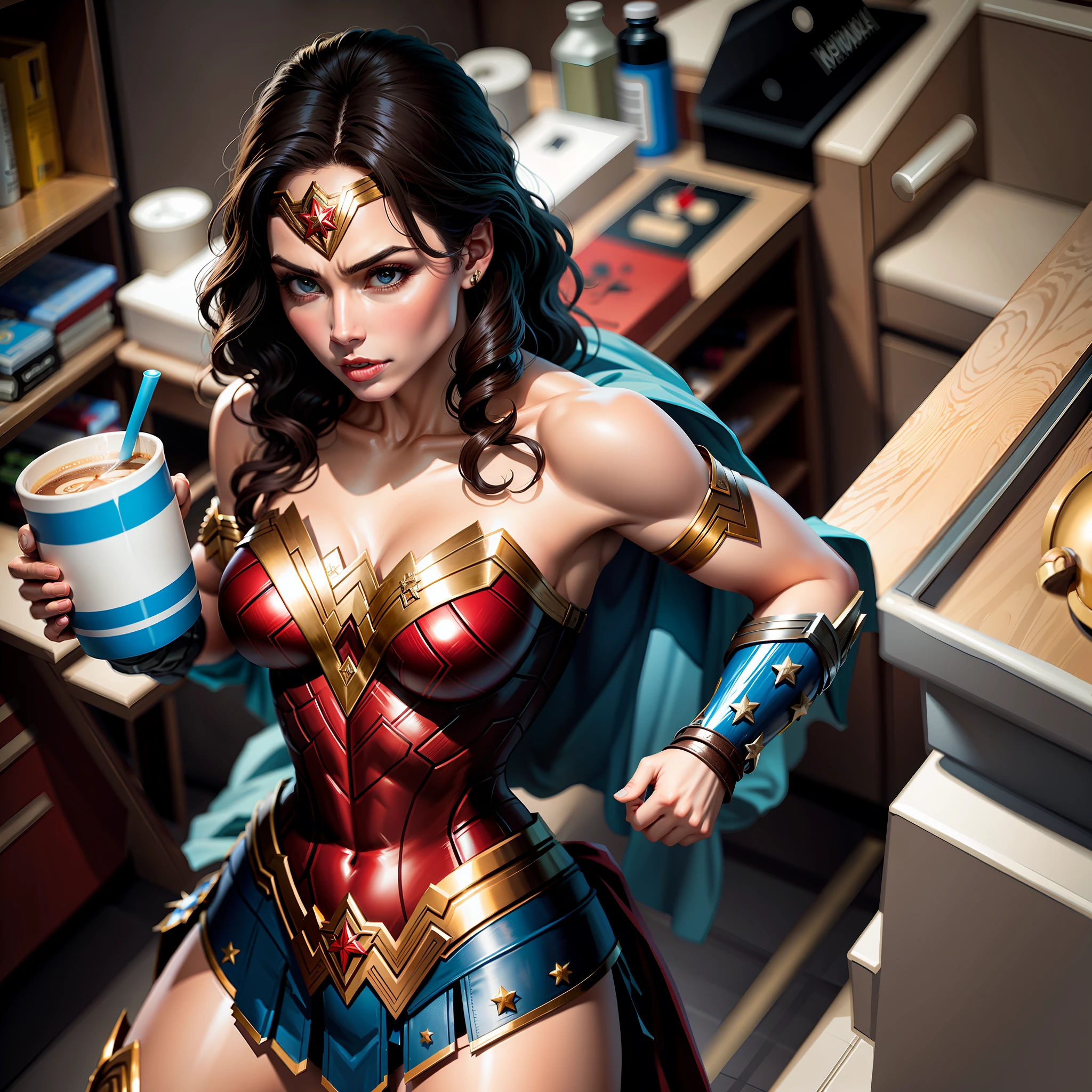 Wonder woman drink cofee