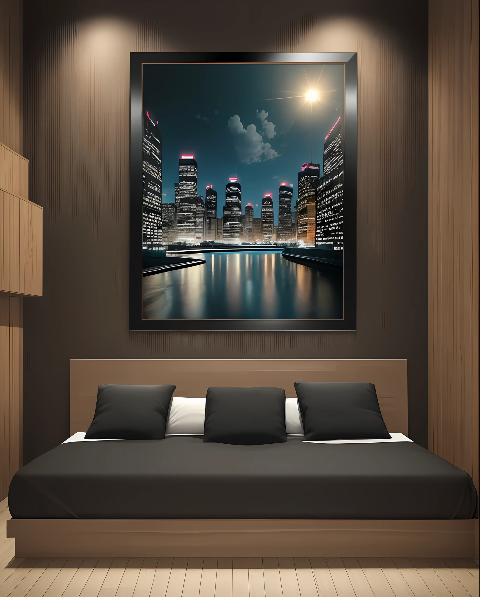 very large picture with black frame on wall at home hallway background --auto --s2