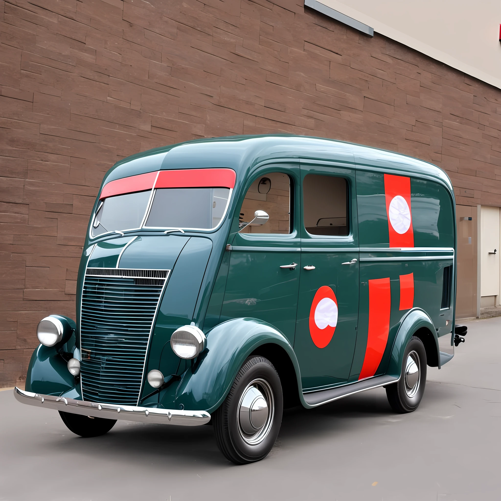 A 1935 van with tinted windows and discreet body with Japanese flag --auto --s2