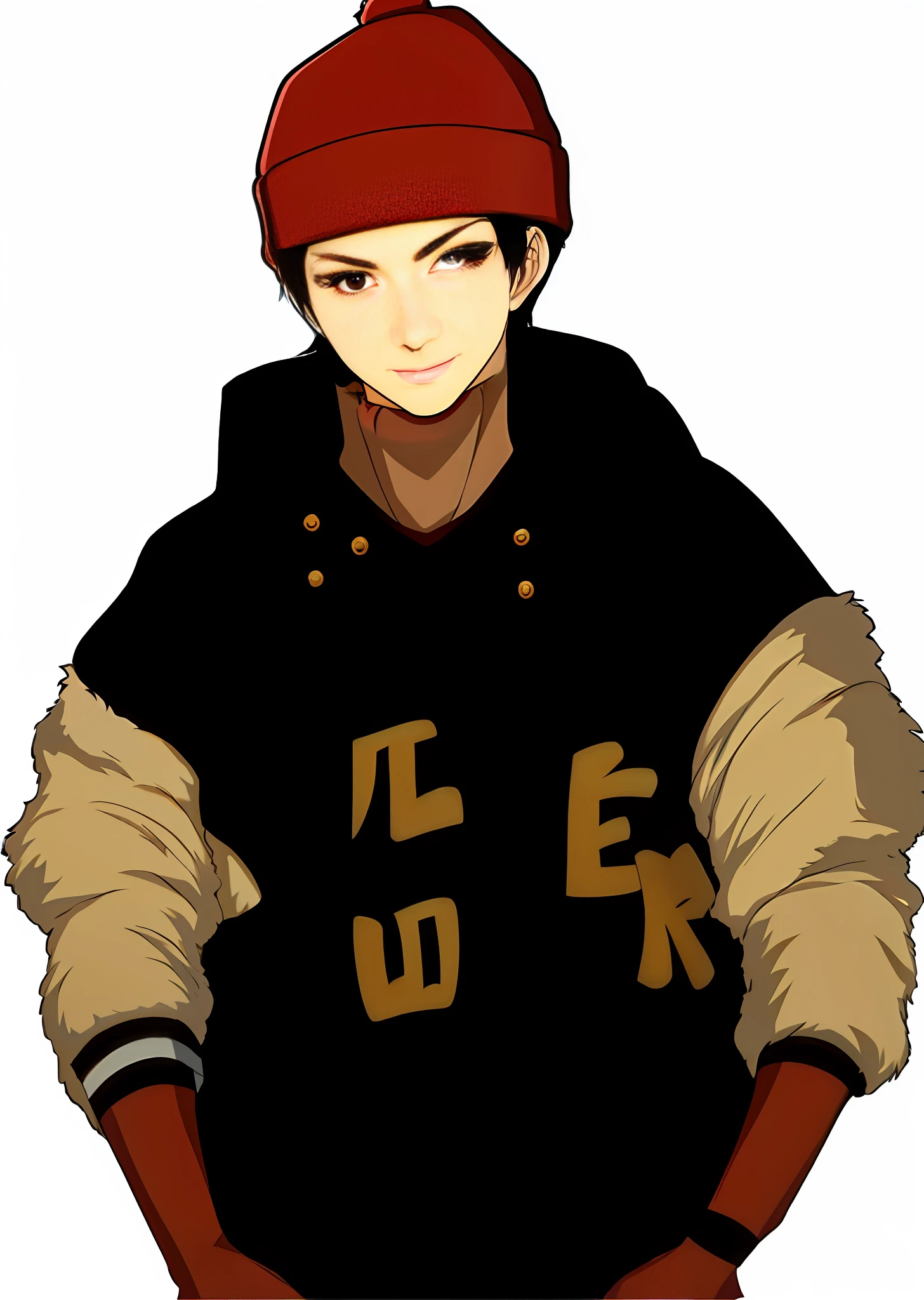 With red knitted hat, comic style