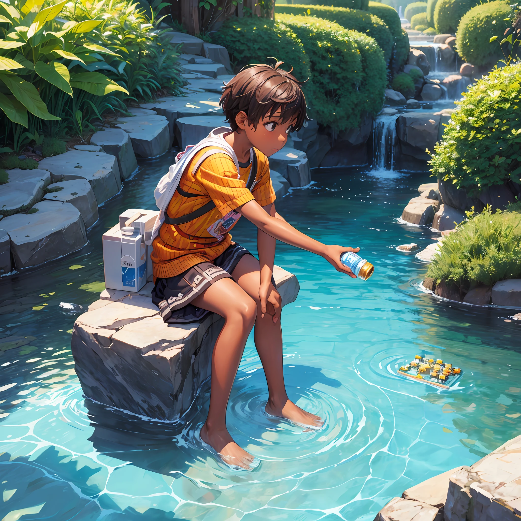 scenery, bottle, autism, puzzle, child, colorful, magic, brown skin, pixel