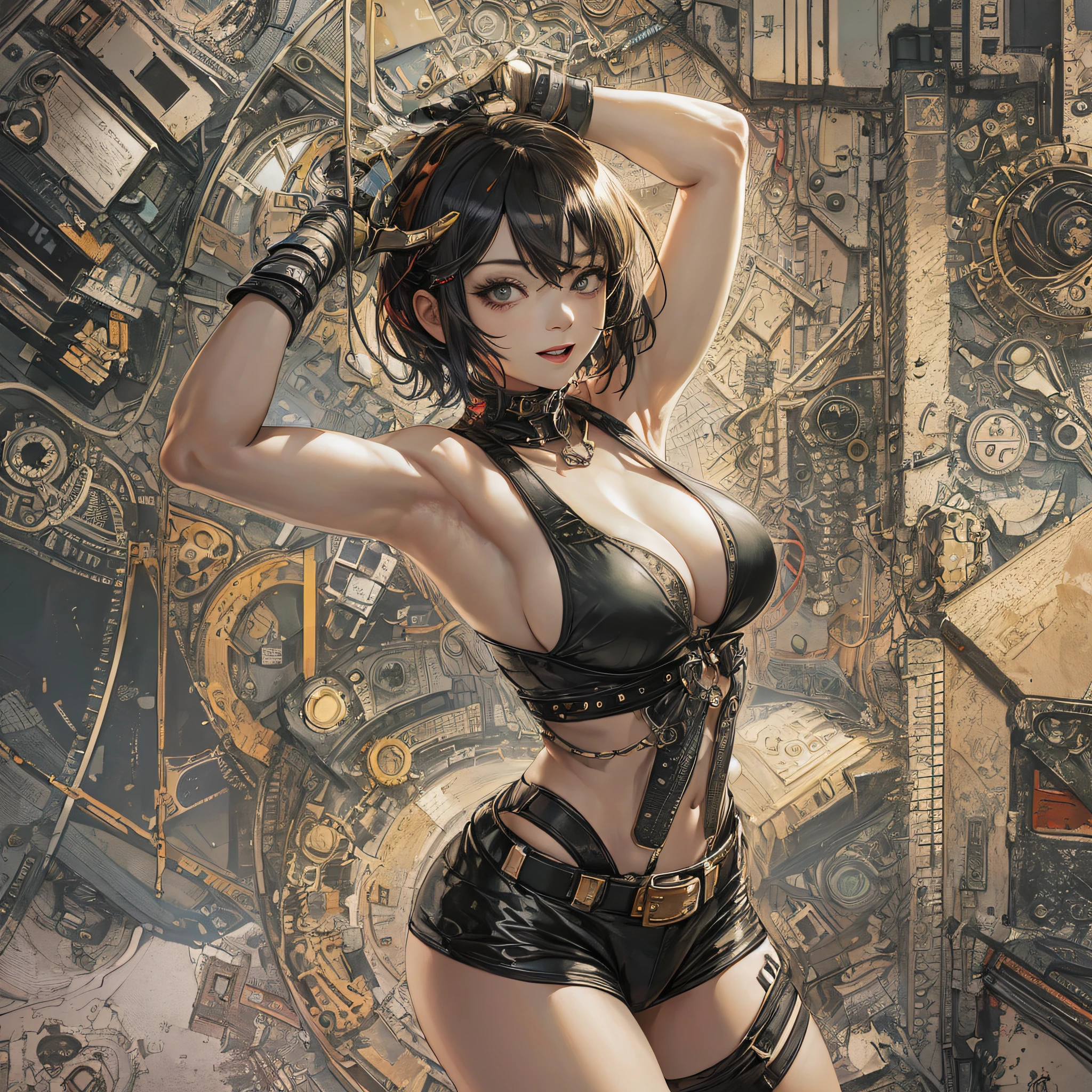Girl with short hair, sexy, strong, big tits, big ass, short clothes, half open mouth smiling, big eyes tight --auto --s2