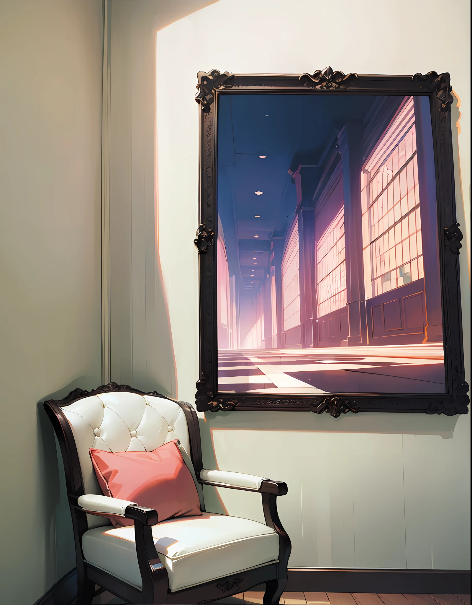 very large picture with black frame on wall at home hallway background --auto --s2