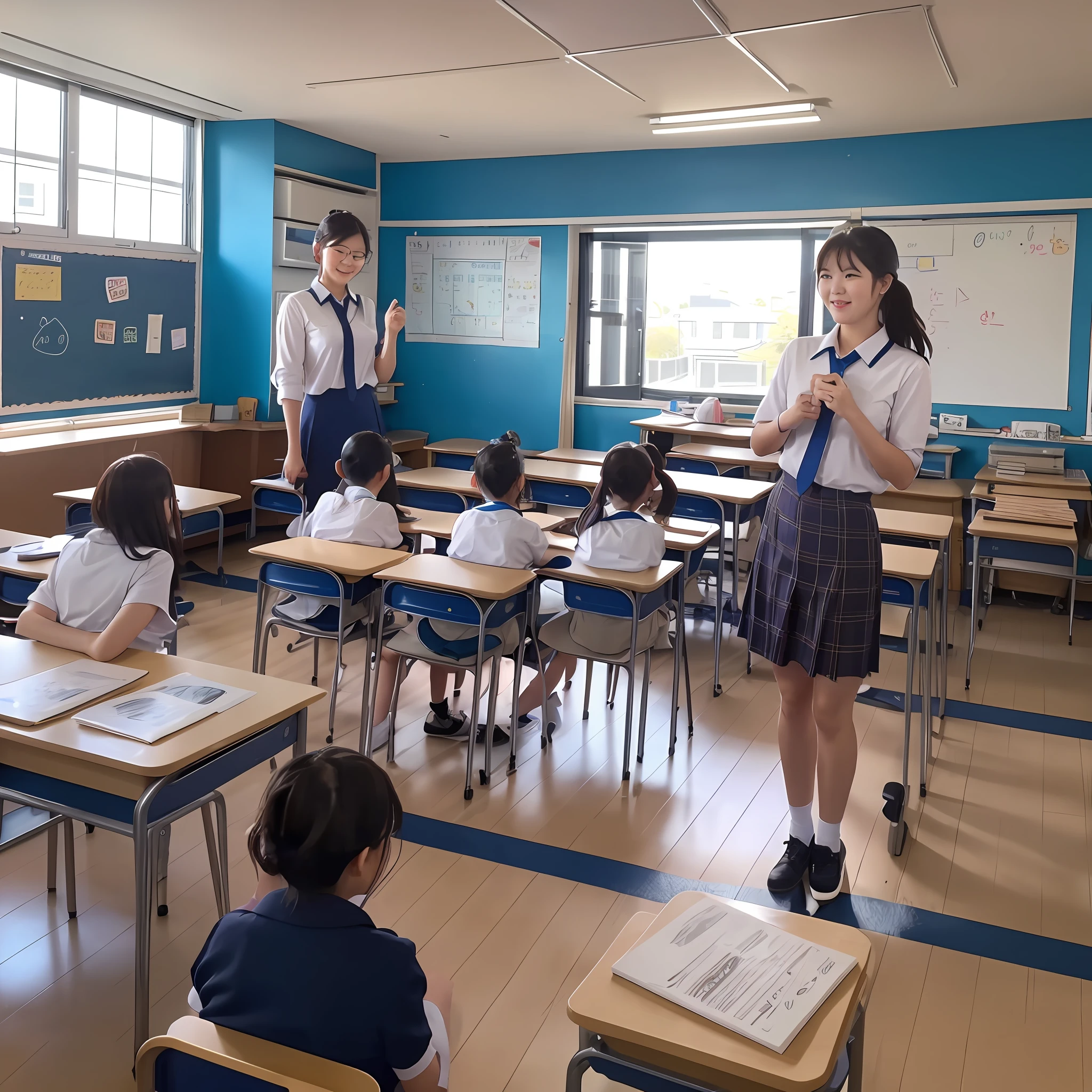 School classrooms, podiums, female teachers, tide blowers,