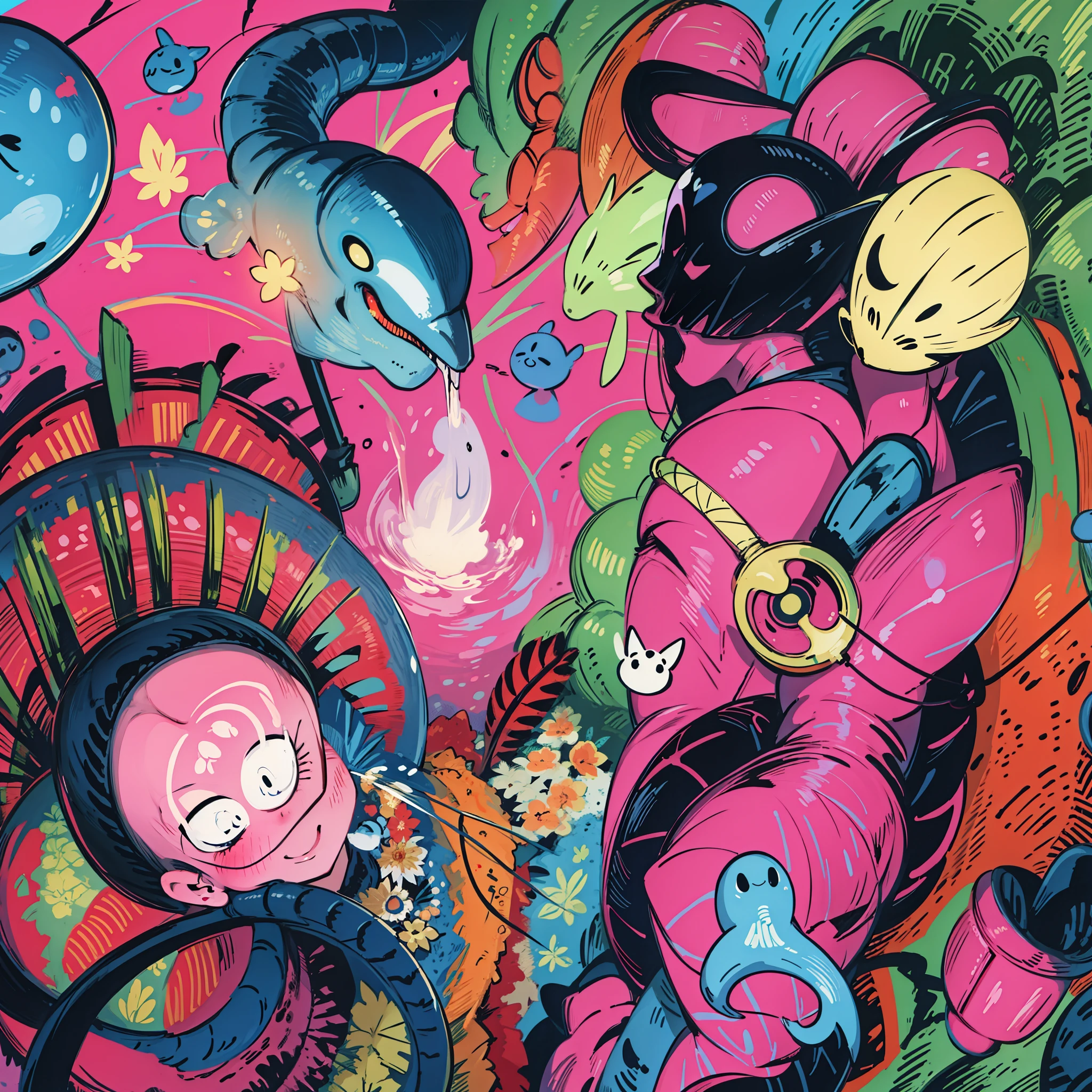 DMT, entities, brain surgery , mantis, brightly colored, psychedelic, --auto --s2