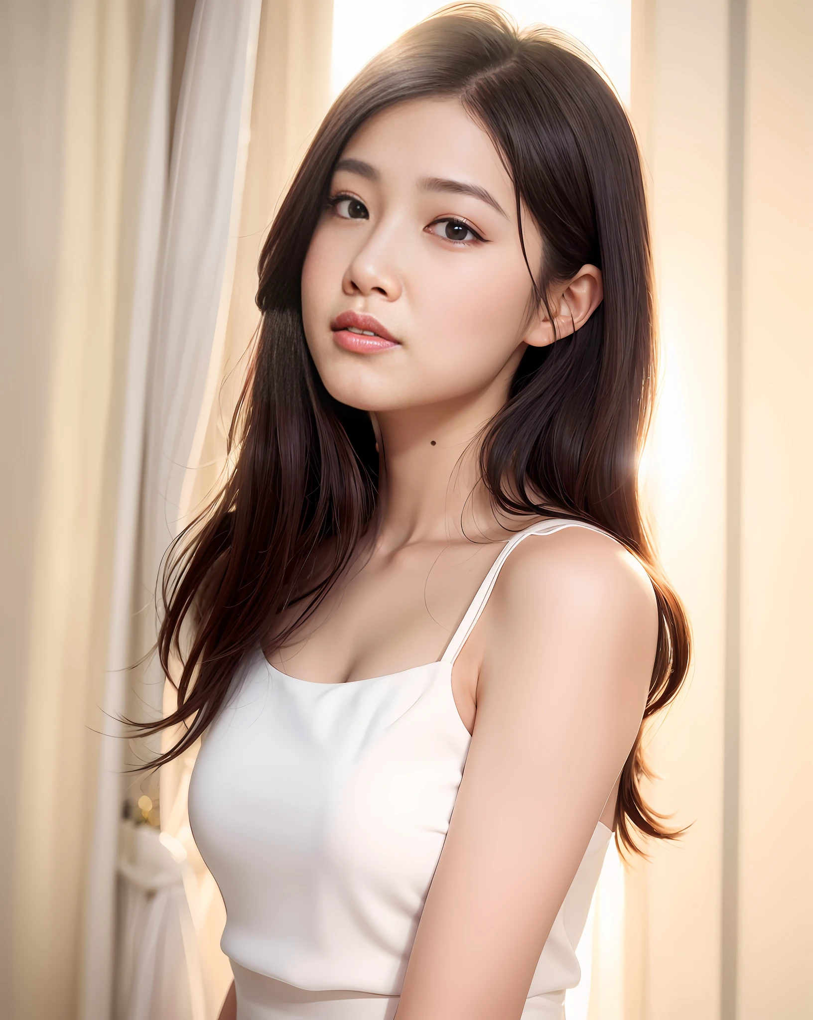 a close up of a woman in a white dress posing for a picture, jaeyeon nam, gorgeous young korean woman, beautiful young korean woman, heonhwa choe, lee ji - eun, lee ji-eun, beautiful south korean woman, hwang se - on, korean girl, jinyoung shin, jiyun chae, young adorable korean face, kwak ji young, ((white dress))