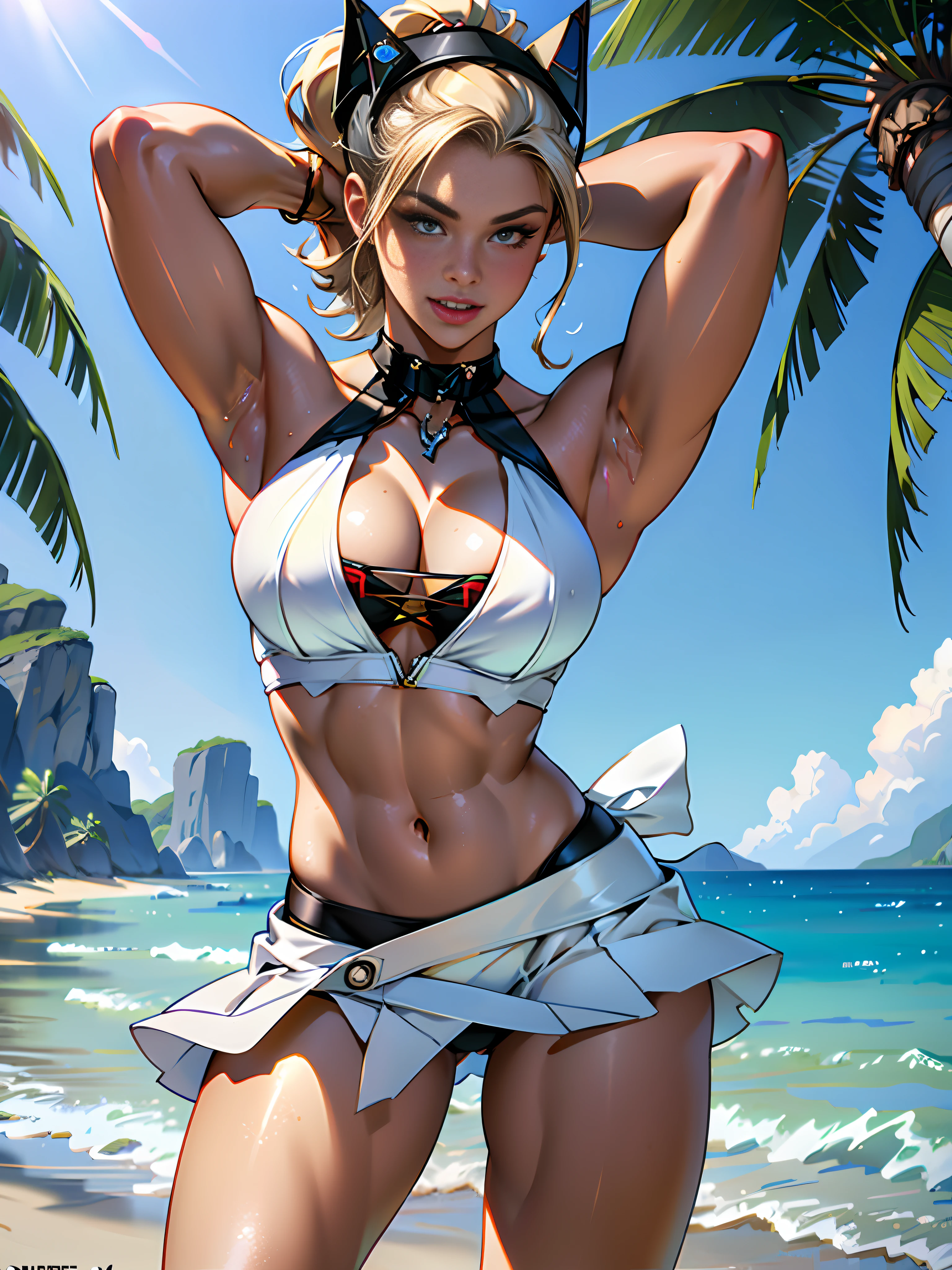 (high quality, best rendering), (beautiful girl, Ana Nicole Smith), (bombshell, pin-up style), psychopath, crazy face, sexy pose, 2 piece outfit, pastel, centered, scale to fit dimensions, HDR (High Dynamic Range),Ray Tracing,NVIDIA RTX,Super-Resolution,Unreal 5,Subsurface dispersion, PBR texture, Post-processing, Anisotropic filtering, Depth of field,