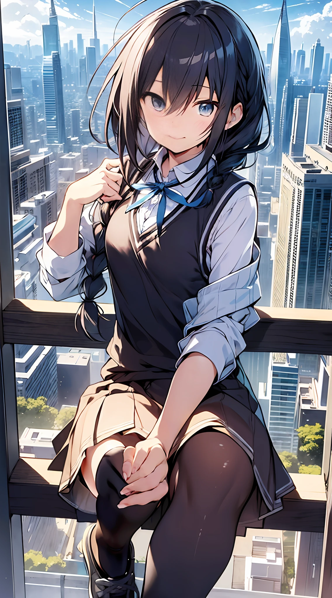 anime girl sitting on a ledge in a high rise building, anime moe artstyle, makoto shinkai style, makoto shinkai and artgerm, official art, makoto shinkai art style, beautiful anime high school girl, makoto shinkai. digital render, kantai collection style, 4 k manga wallpaper, makoto shinkai!, amazing wallpaper