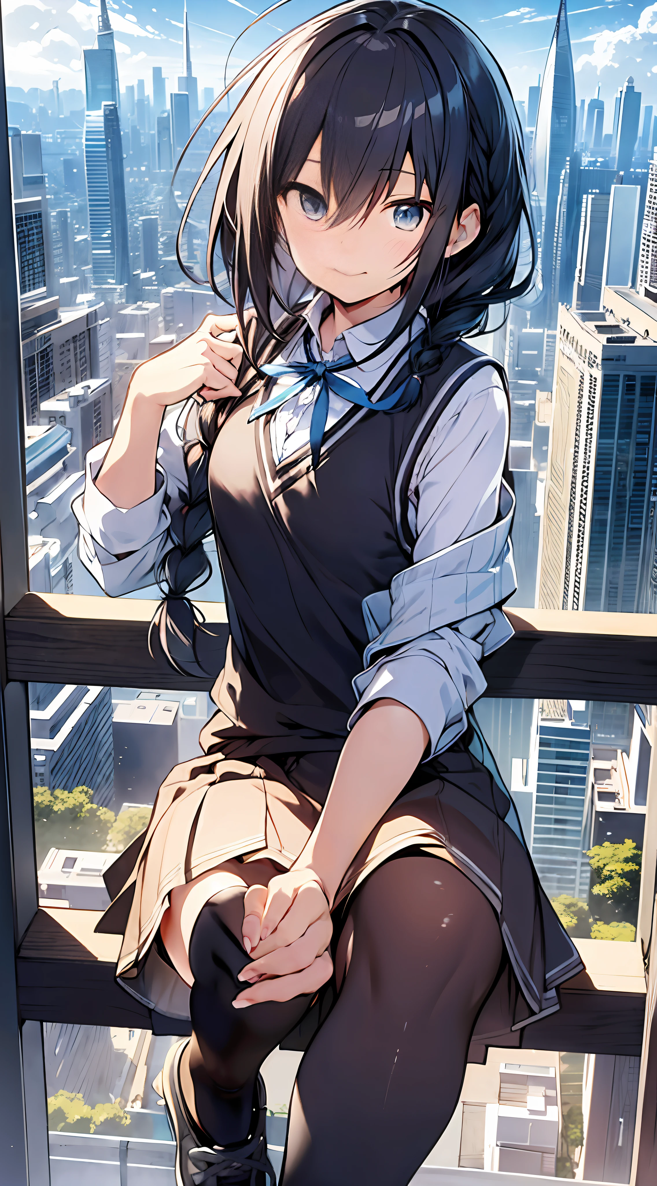 anime girl sitting on a ledge in a high rise building, anime moe artstyle, makoto shinkai style, makoto shinkai and artgerm, official art, makoto shinkai art style, beautiful anime high school girl, makoto shinkai. digital render, kantai collection style, 4 k manga wallpaper, makoto shinkai!, amazing wallpaper