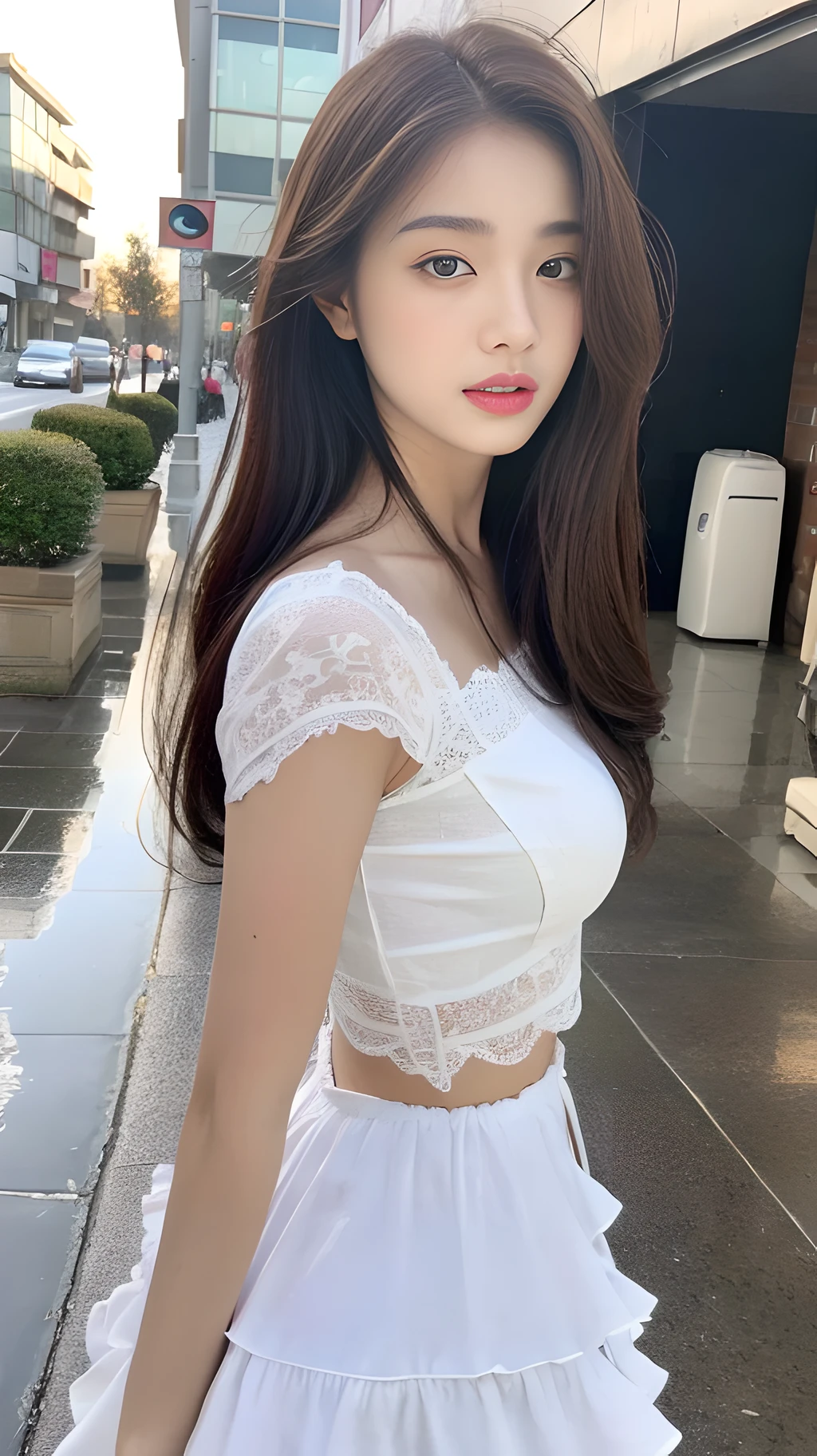 ((Best Quality, 8k, Masterpiece: 1.3)), Focus: 1.2, Perfect Body Beauty: 1.4, Buttocks: 1.2, (Layered Haircut: 1.2)), (Rain, Street:1.3), Highly detailed face and skin texture, Fine eyes, Double eyelids, Whitening skin, Long hair, (Round face: 1.5), sweet_lolita