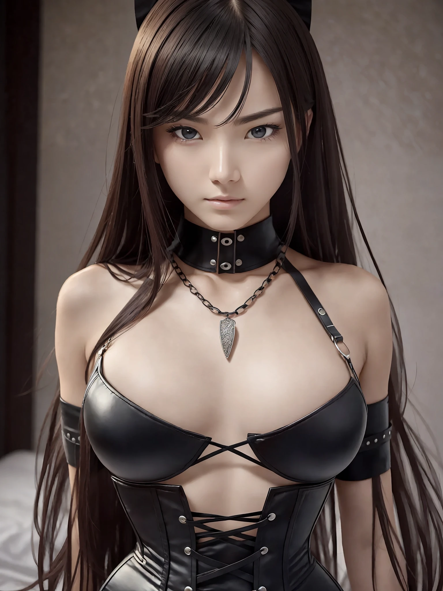 Angry Face, BDSM, Slave, Rubber, Black Corset, Bondage, Necklace, NSFW, ((Best Quality, 8k, Masterpiece: 1.3)), Sharp Focus: 1.2、(Layer Cut, Large: 1.2), Beautiful Woman with perfect figure: 1.4、Slender Abs: 1.2、Wet body: 1.5、Highly detailed texture of the face and skin、Detailed eyes、Double eyelids, long hair, face down on the bed, --auto --s2