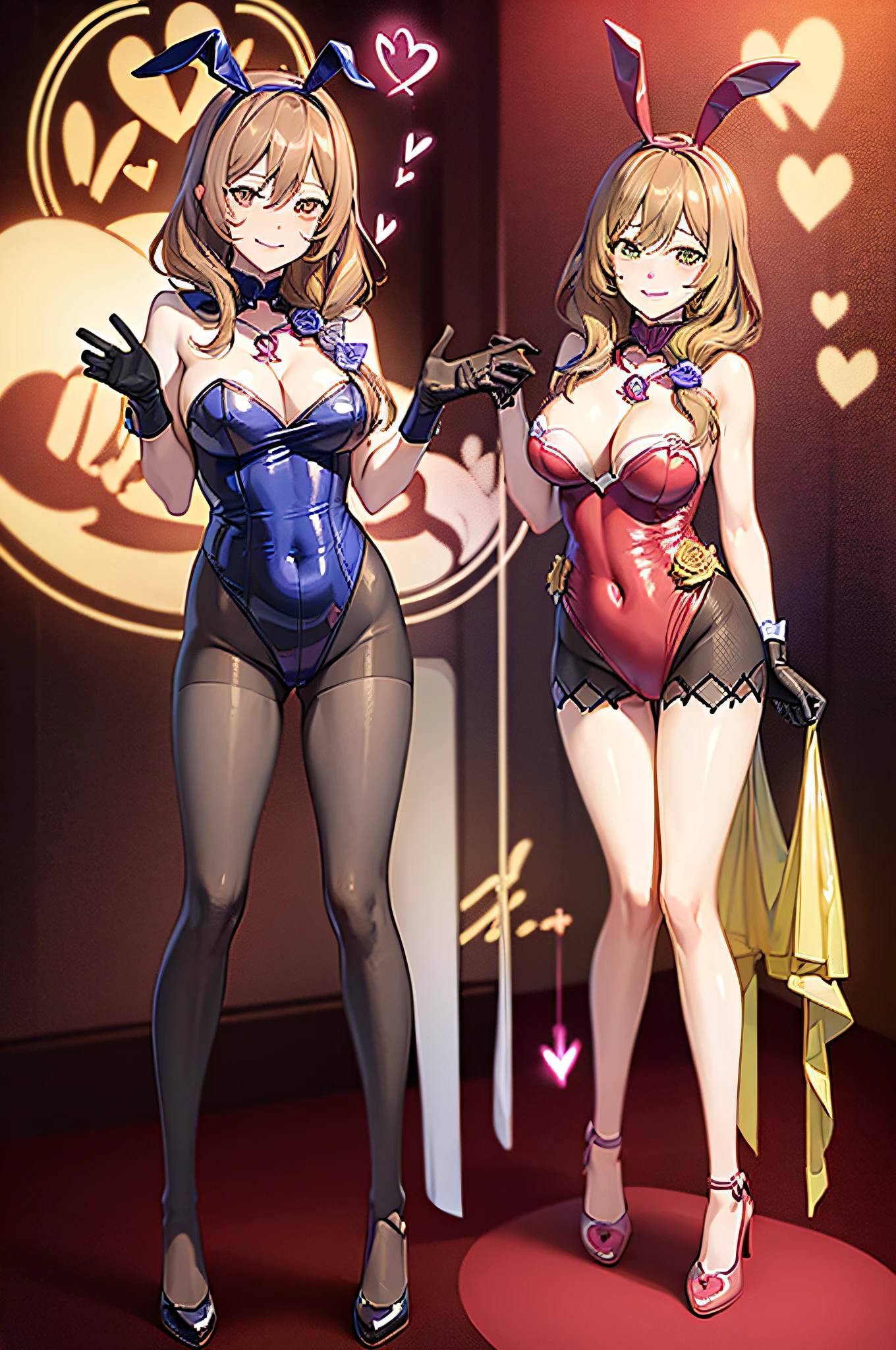 (heart-shaped pupil:1.4), (smiling:1.3), ((full body)), (erotic pose:1.5), (bunnysuit:1.3)