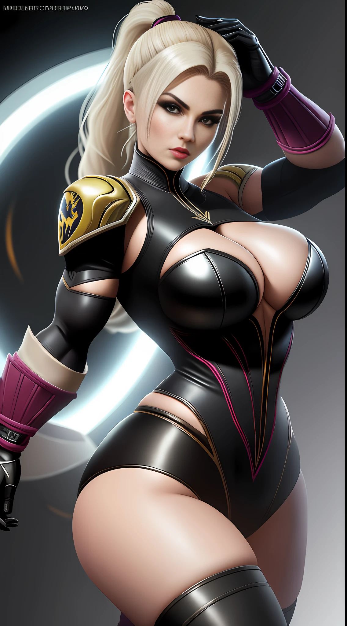 Milena (mortal kombat) big butt and big breasts, wearing a suit very tight to her body, very sexy, sexual, piercing look, honey eyes, sexy pose, 8k resolution