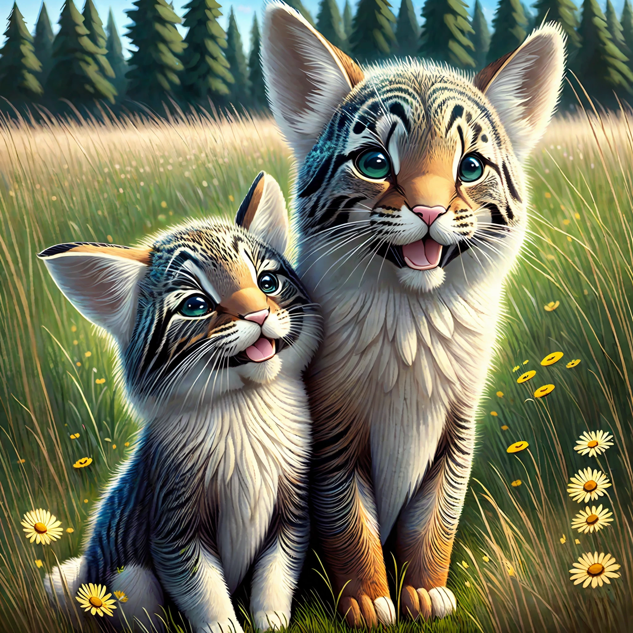 Cute animals laughing together in the meadow --auto --s2
