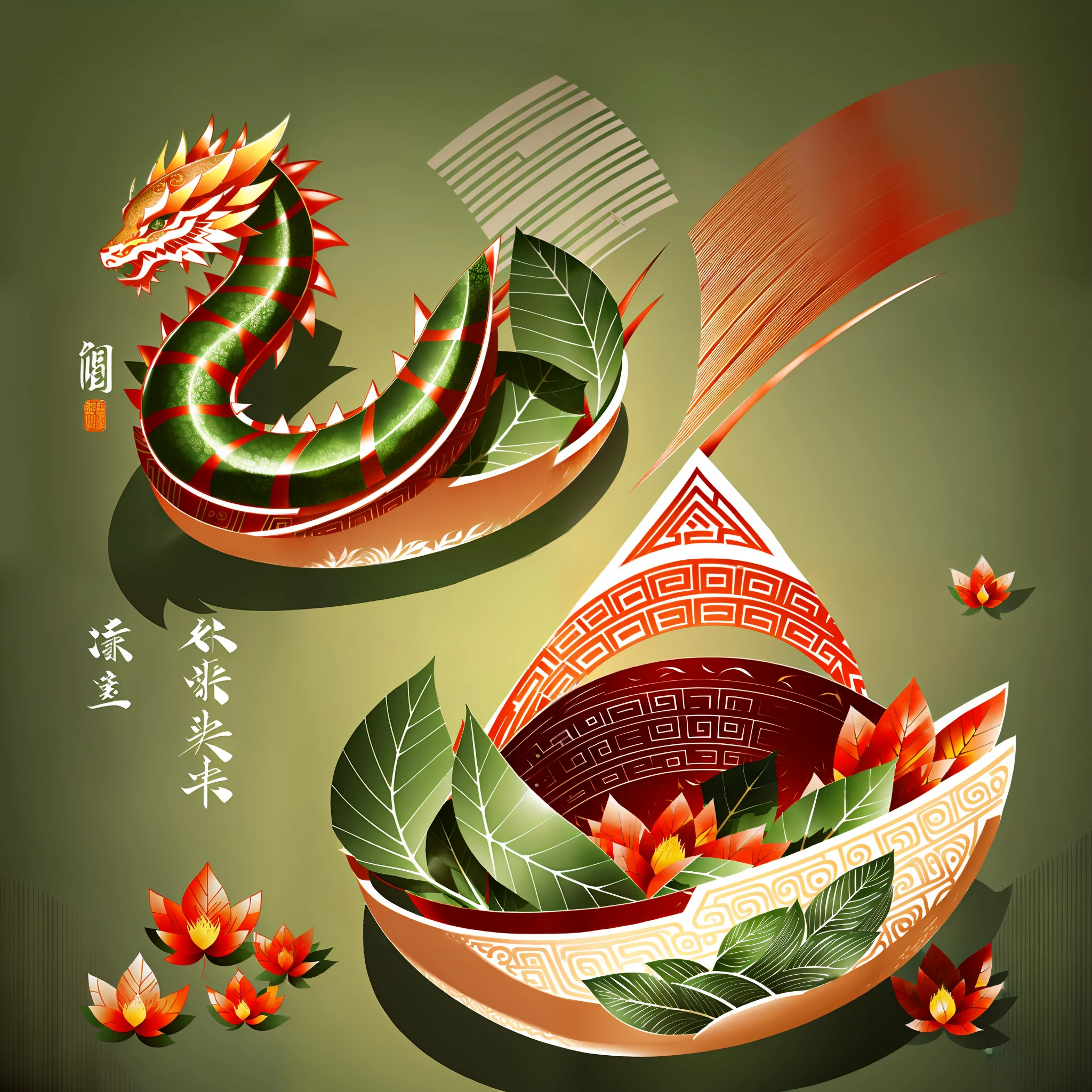 there are two bowls with different designs on them with leaves, amazing food illustration, chinese dragon concept art, a beautiful artwork illustration, ancient china art style, you being dragon food, chinese watercolor style, artwork in style of sheng lam, artwork in the style of z.w. gu, shenron, the goddess of autumn harvest, japanese inspired poster