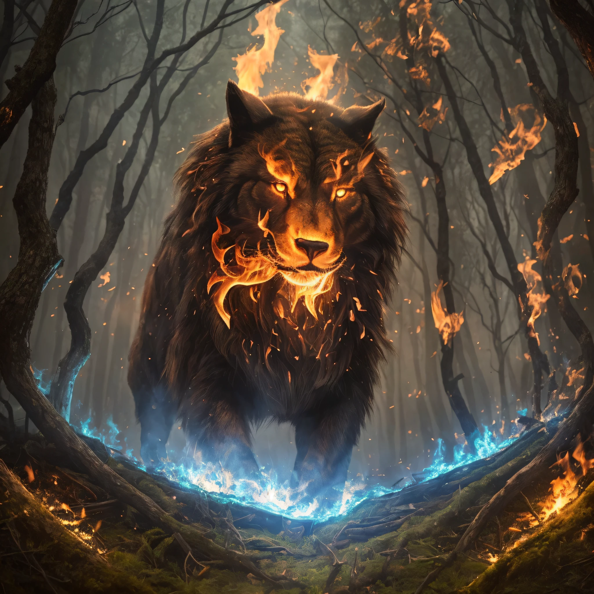 Old 80 years, in the dark forest, holding a torch of fire, strong look --auto --s2