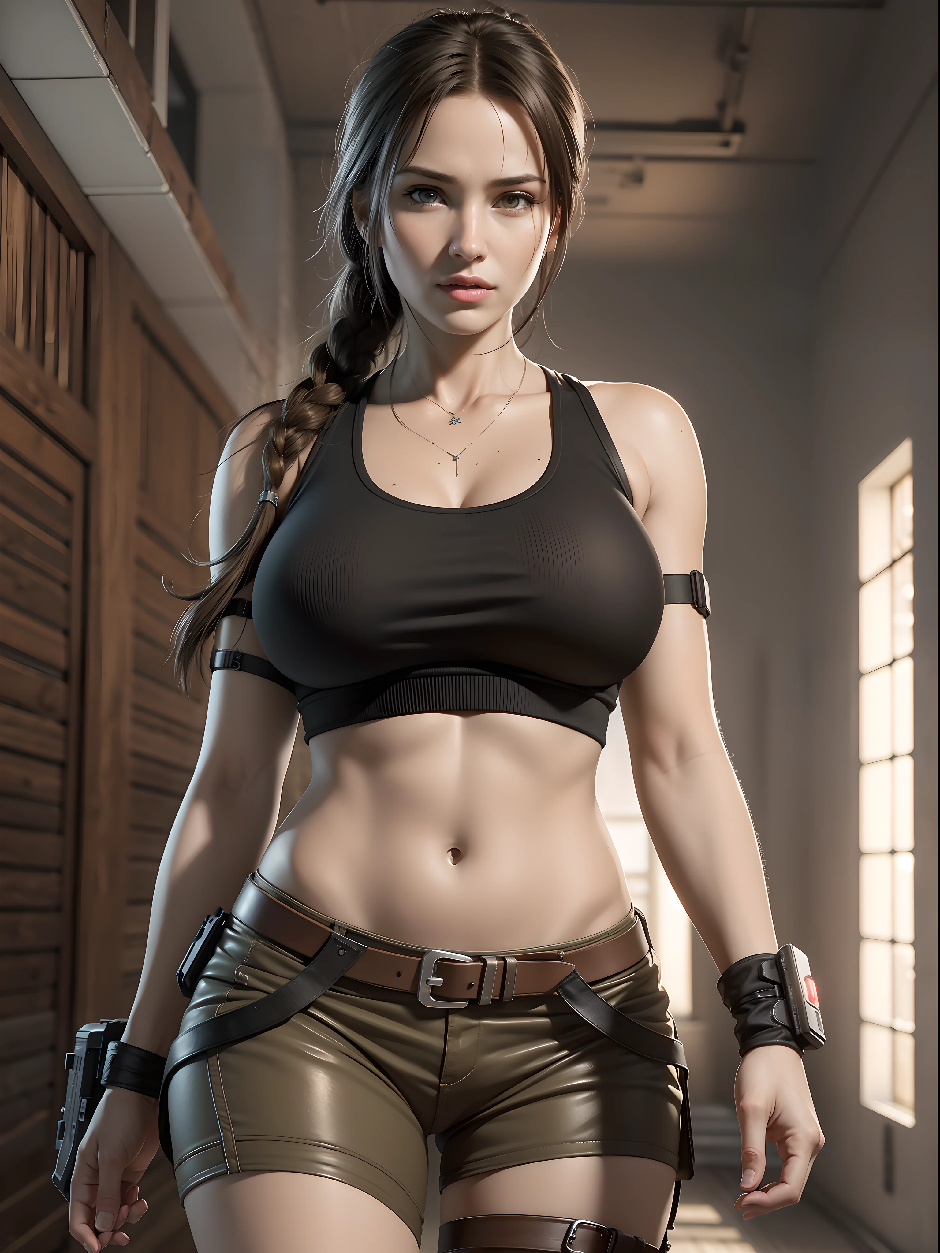 (random result), (RAW style, masterpiece, best quality, hyperrealistic, highres, unreal engine,) lara croft, large breast, cowboy shot