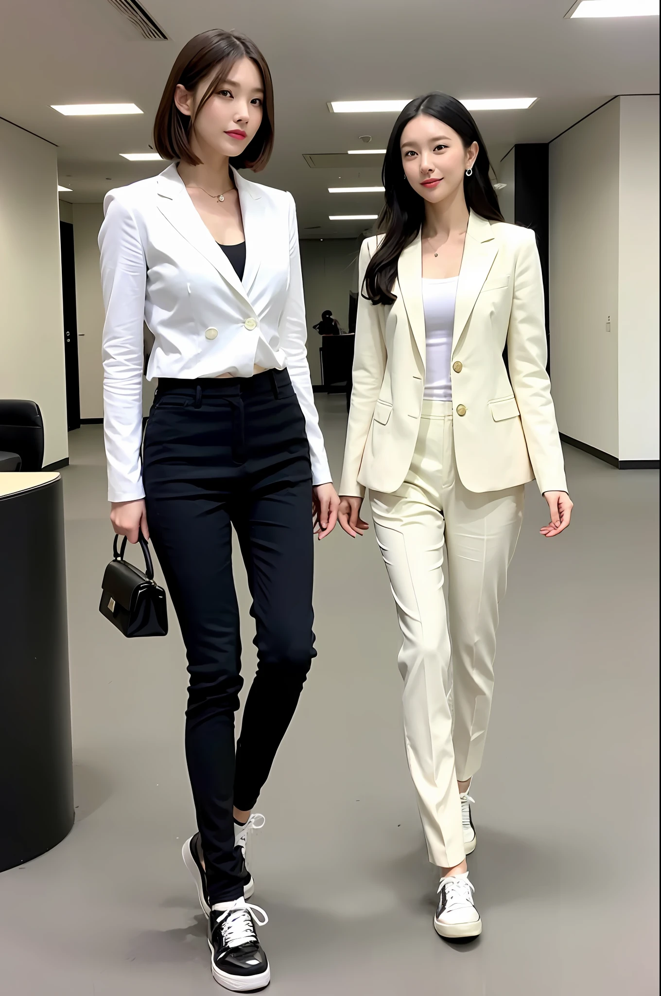 4. Emphasize the simplicity of the aura
In the workplace, it is obvious that clothes with simple lines and bright colors are superior to other ways of dressing. Such a dress can highlight the temperament, thus bringing the public a capable, neat beauty. For example, with a pearlescent white blazer, black slim-fitting trousers and dark brown platform sneakers, plus a fresh and plain bag, you become the most beautiful one in the entire office building.