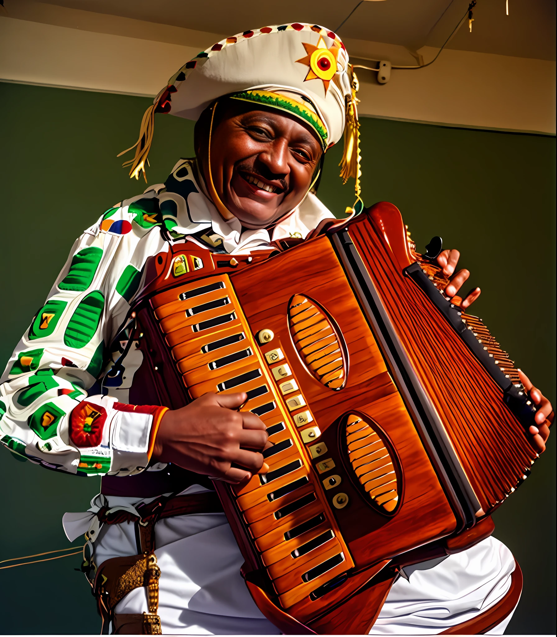 arafed man in a costume playing an accordion in a room, inspired by Candido Bido, wop, mulato, musician, ástor alexander, 1940's musician playing drums, al duke, henri moore, laughing bear musician, julio lacerda, vaudevillian, promo photo, edited, rosen zulu, eddie, by Otis Kaye --auto --s2