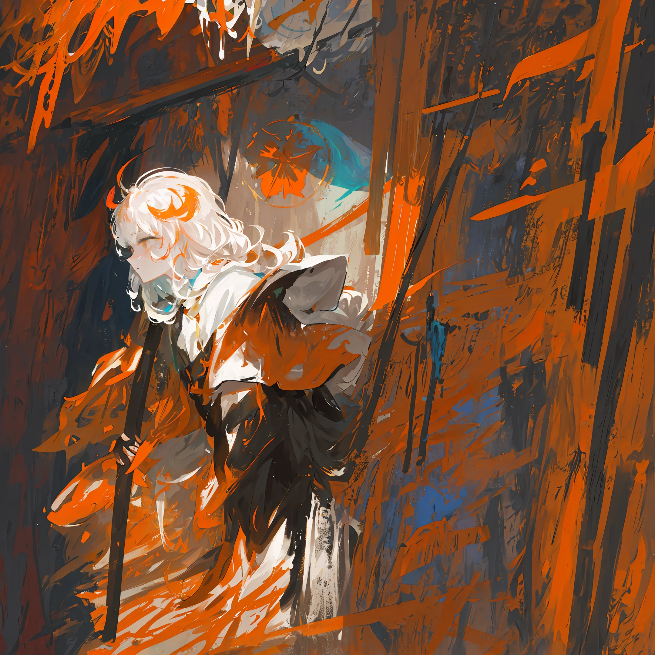 Use the painting "Mse Uma Mulher" by Agnes Cecile as a reference.
Create a bright atmosphere, with prominence and soft shadows.
Use a pastel color palette.
Add paint drips for texture and dynamism.
Integrate autumn lights with golden, amber and orange tones.