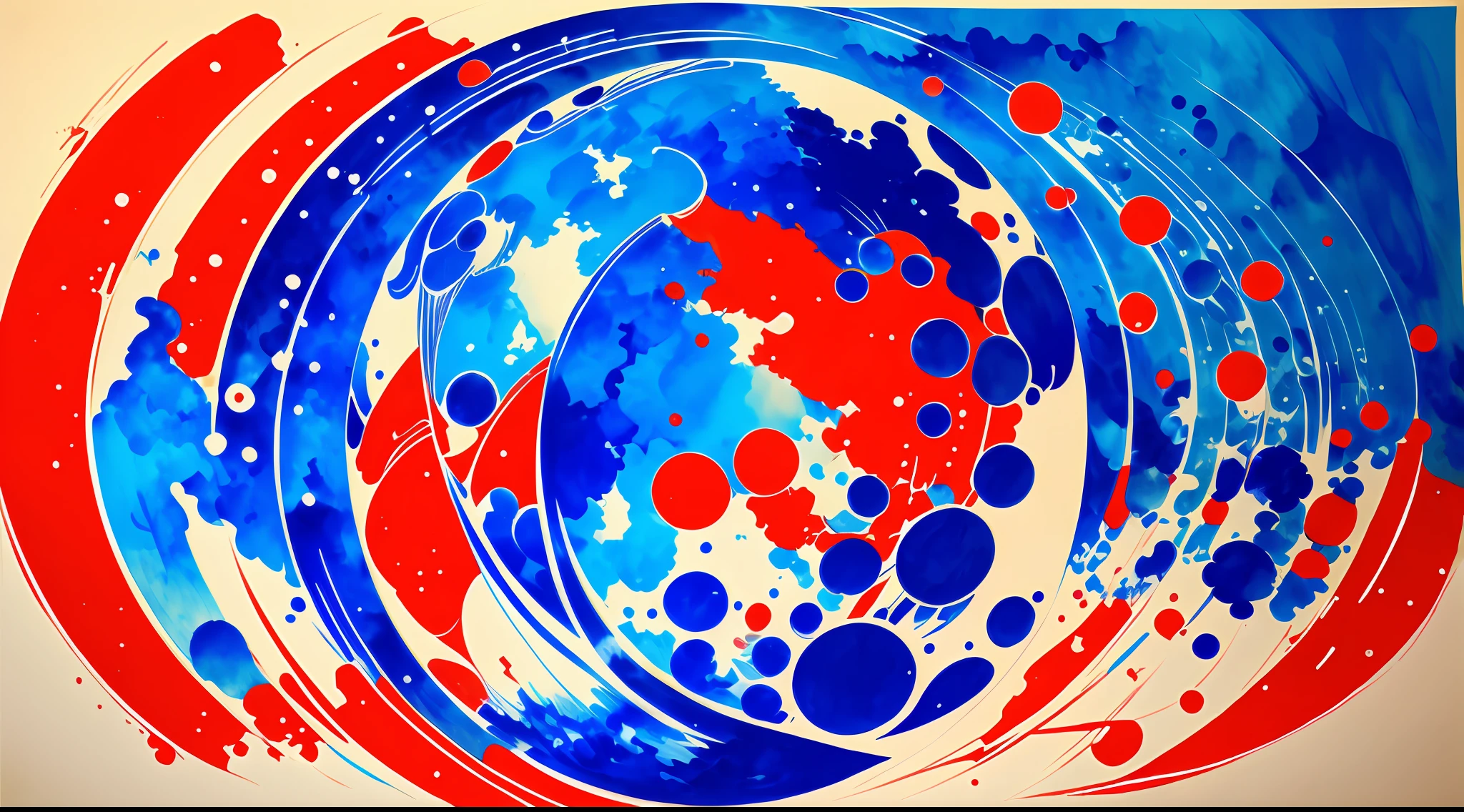 ink drawing of Planet, in the style of japanese, blue on red, brushwork exploration, emotive expressionism., Color Field painting --auto --s2
