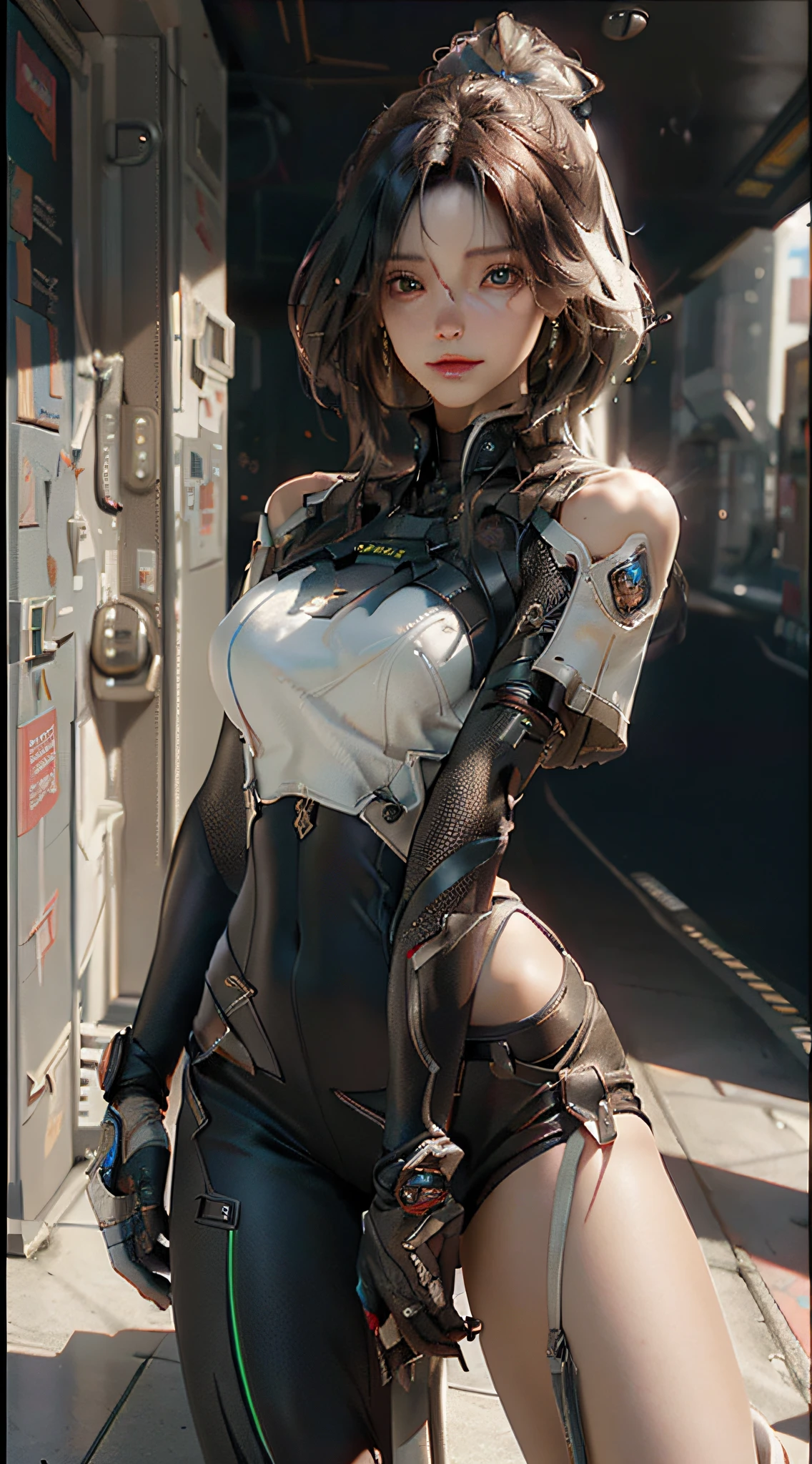 ((Best quality)), ((masterpiece)), (detailed:1.4), 3D, an image of a beautiful cyberpunk female,HDR (High Dynamic Range),Ray Tracing,NVIDIA RTX,Super-Resolution,Unreal 5,Subsurface scattering,PBR Texturing,Post-processing,Anisotropic Filtering,Depth-of-field,Maximum clarity and sharpness,Multi-layered textures,Albedo and Specular maps,Surface shading,Accurate simulation of light-material interaction,Perfect proportions,Octane Render,Two-tone lighting,Wide aperture,Low ISO,White balance,Rule of thirds,8K RAW,